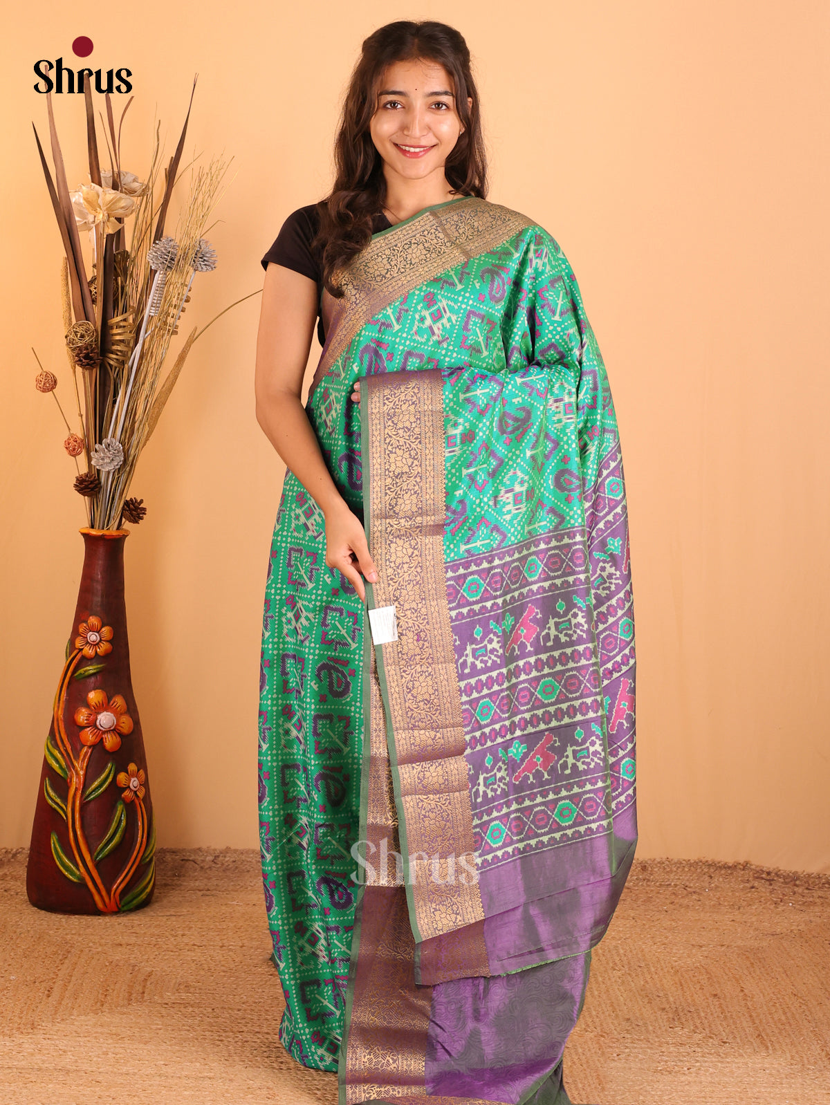 Teal Green & Violet - Semi Patola Saree - DCS18077 - Shop on Shrus.com