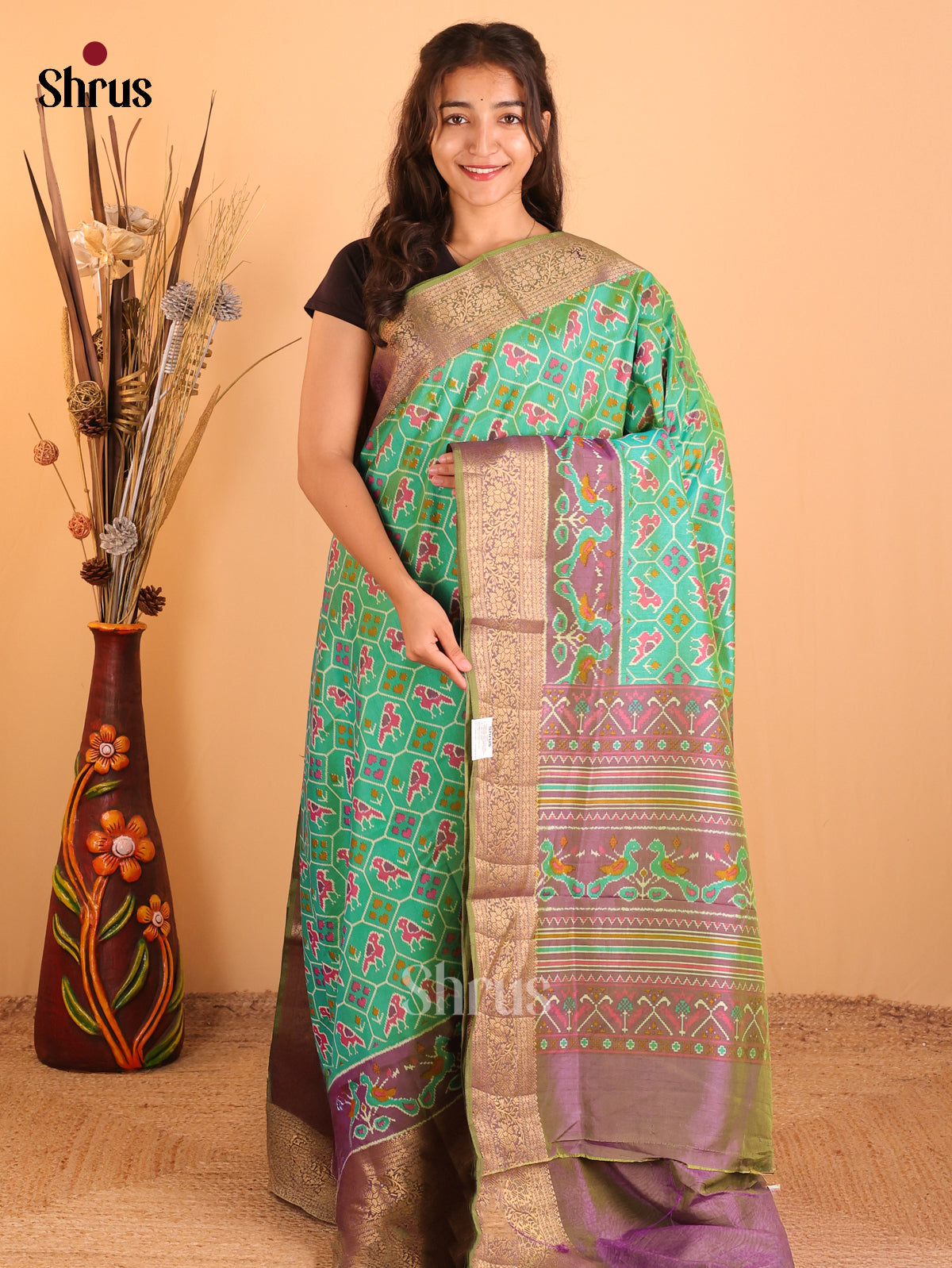 Teal Green & Purple - Semi Patola Saree - DCS18085 - Shop on Shrus.com
