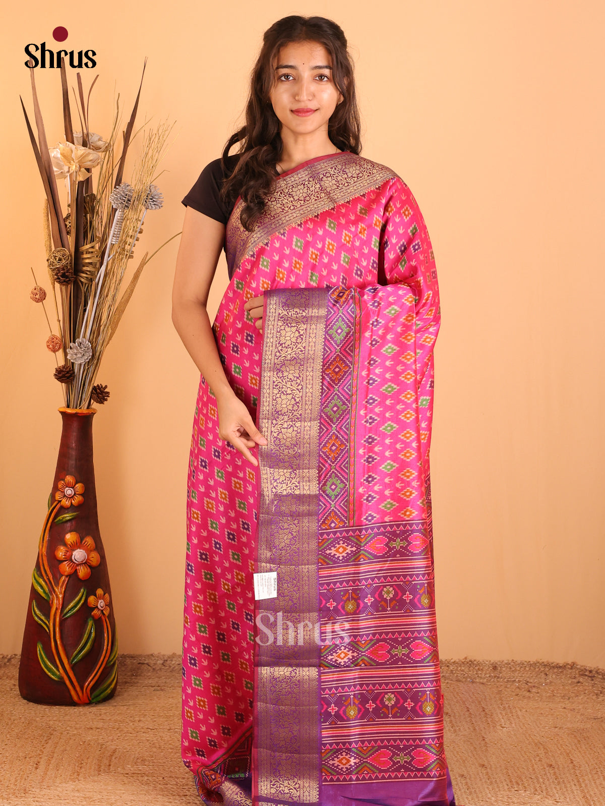 Pink & Purple - Semi Patola  Saree - Shop on Shrus.com