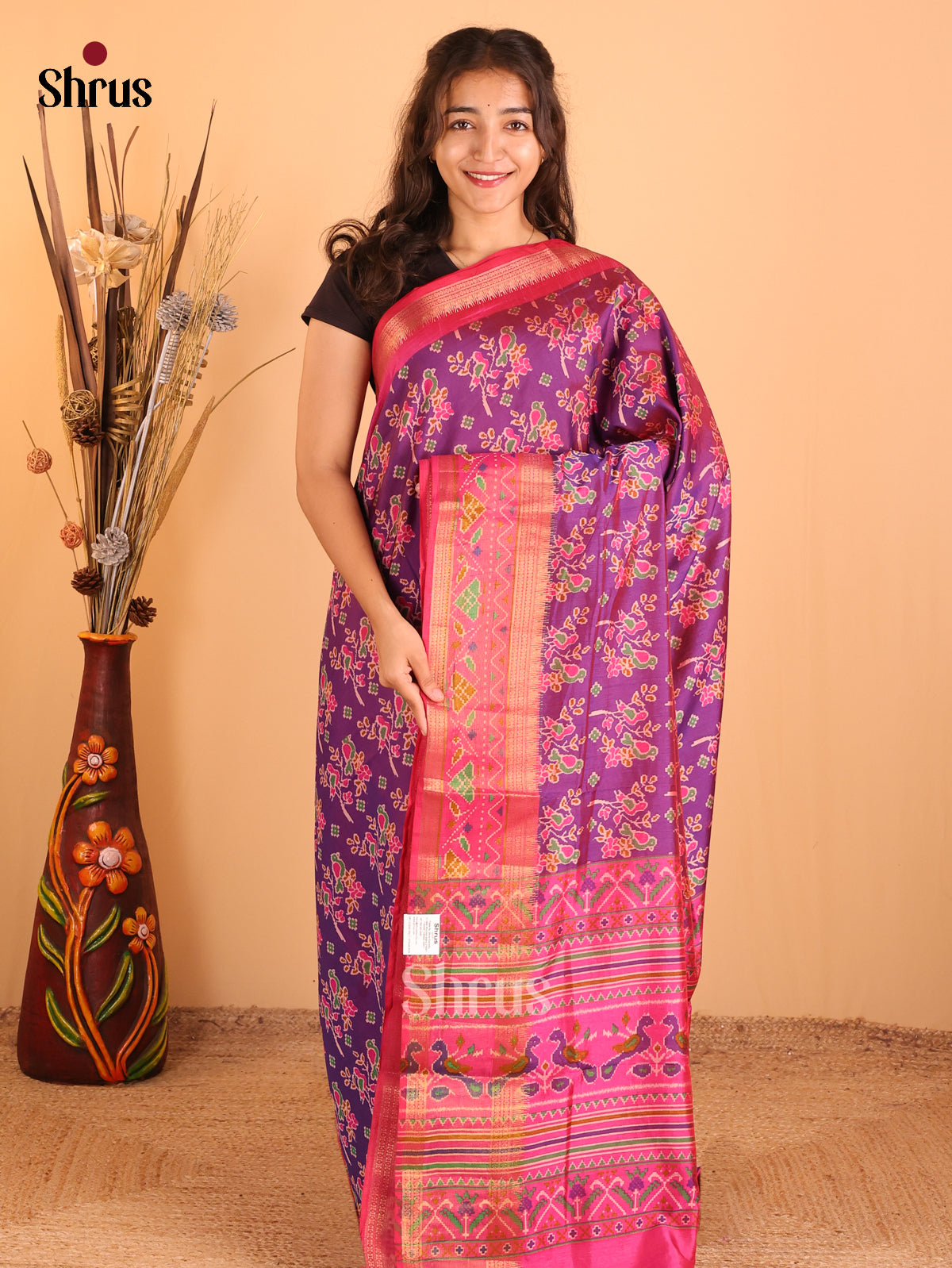 Purple & Pink - Semi Patola  Saree - Shop on Shrus.com