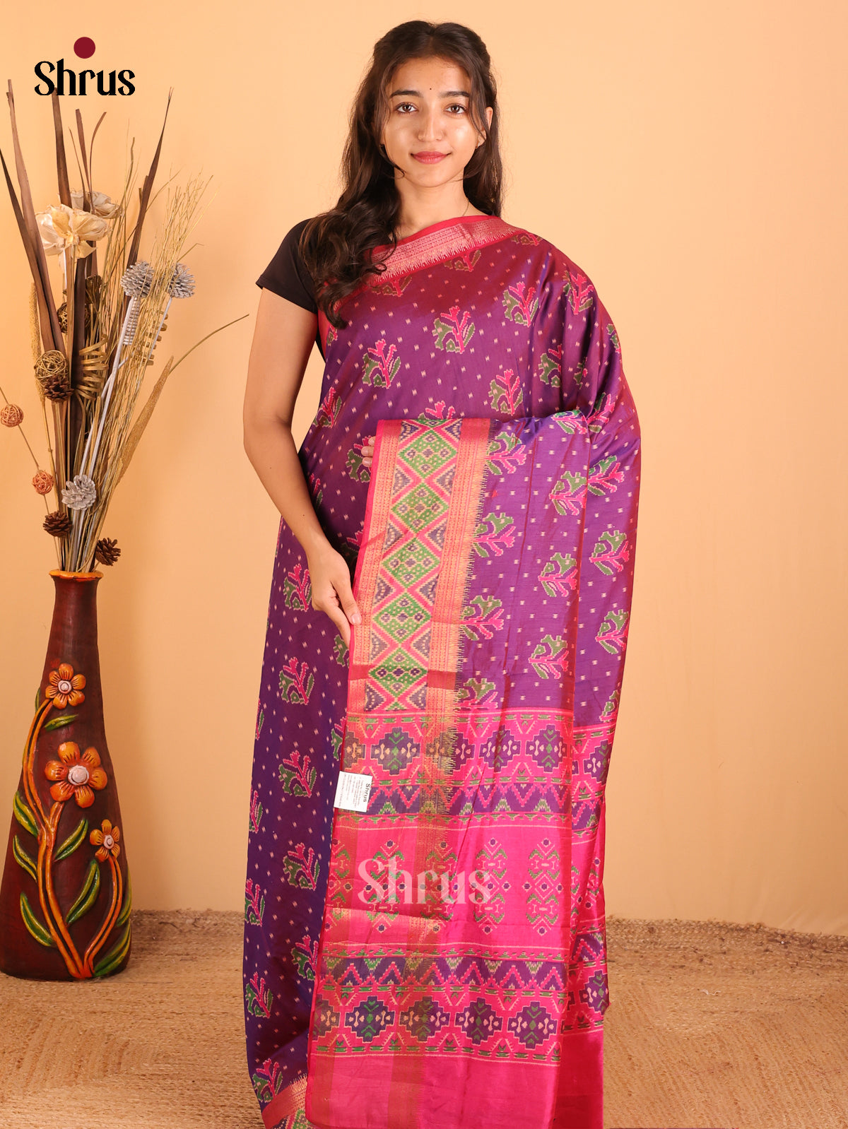 Purple & Pink - Semi Patola  Saree - Shop on Shrus.com