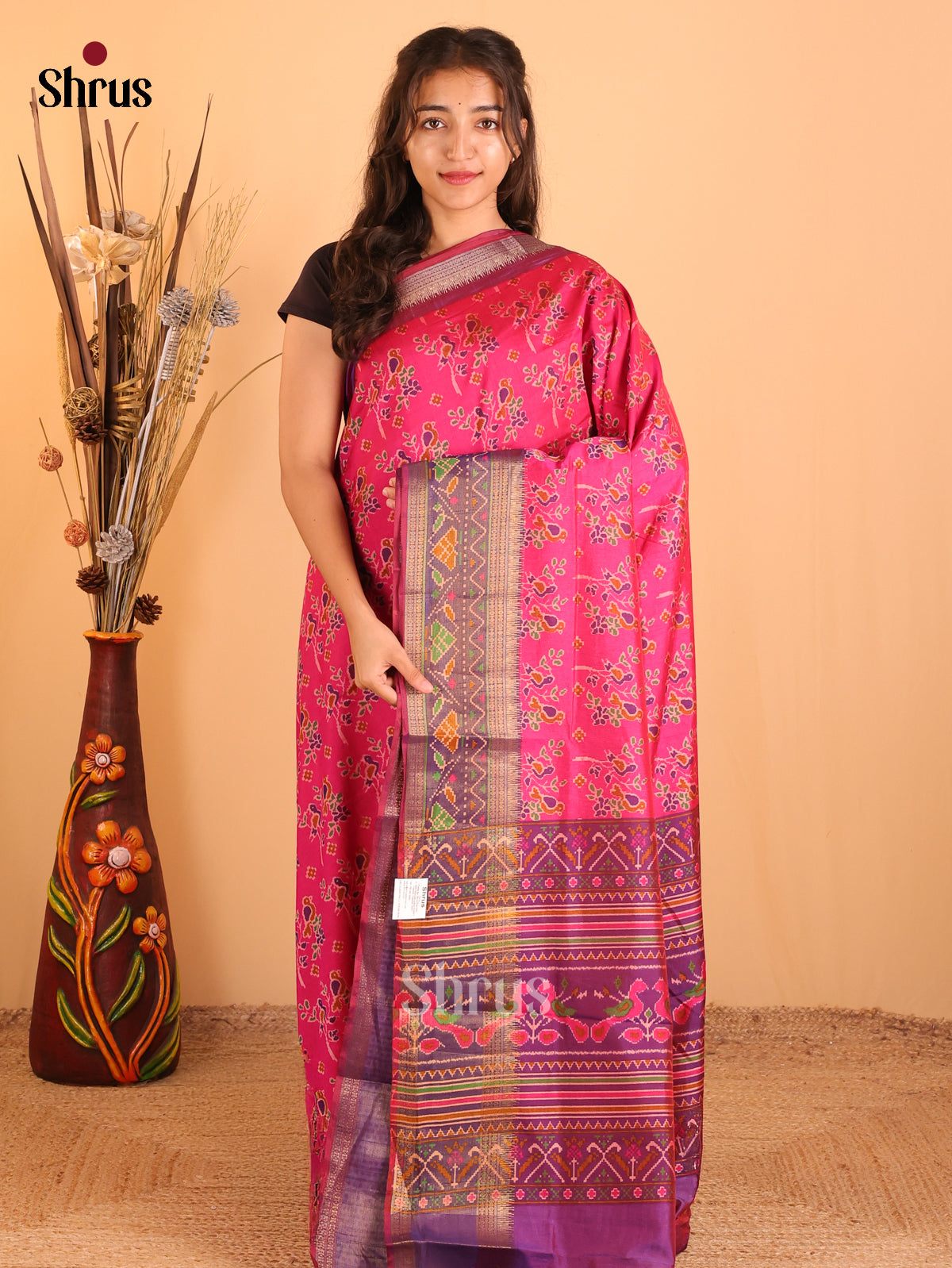 Pink & Purple - Semi Patola  Saree - Shop on Shrus.com