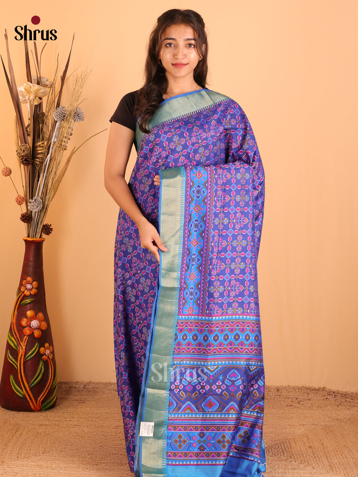 Purple & Blue- Semi Patola Saree - Shop on Shrus.com