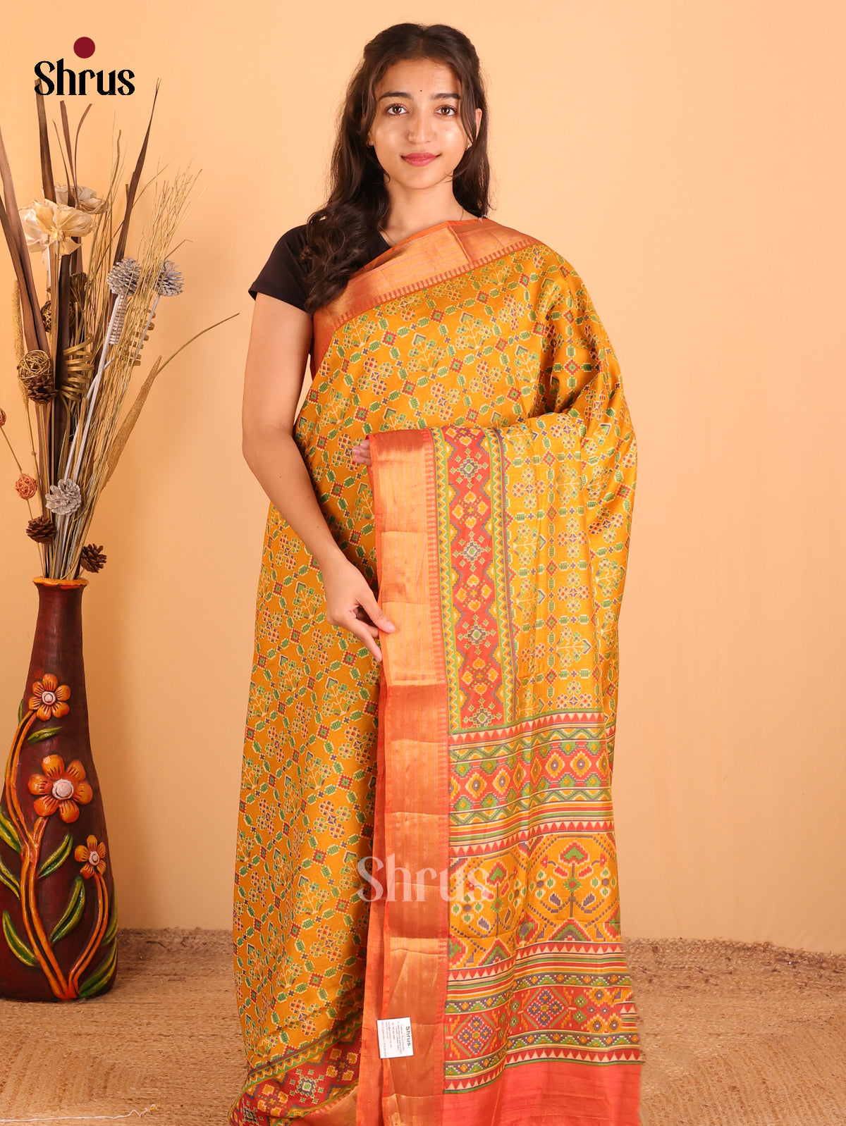 Mustard & Brick- Semi Patola  Saree - Shop on Shrus.com