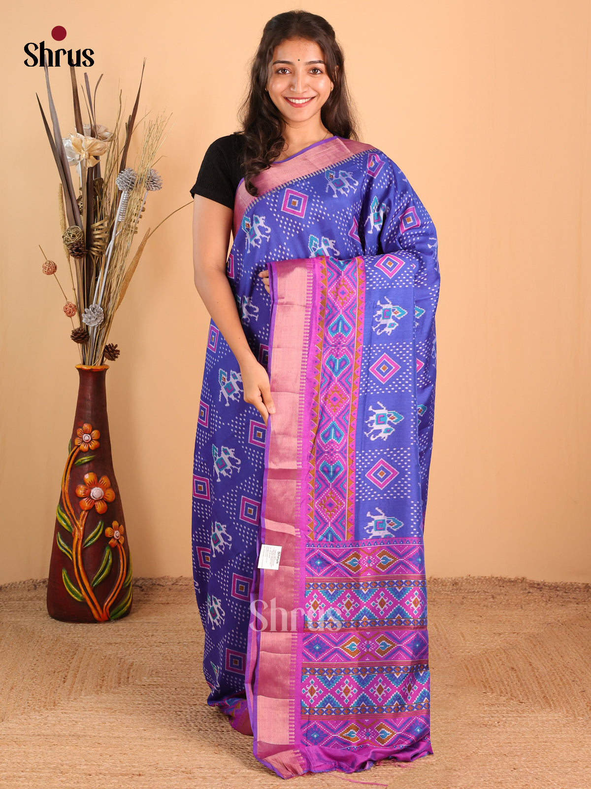 Blue & Purple - Semi Patola Saree - Shop on Shrus.com