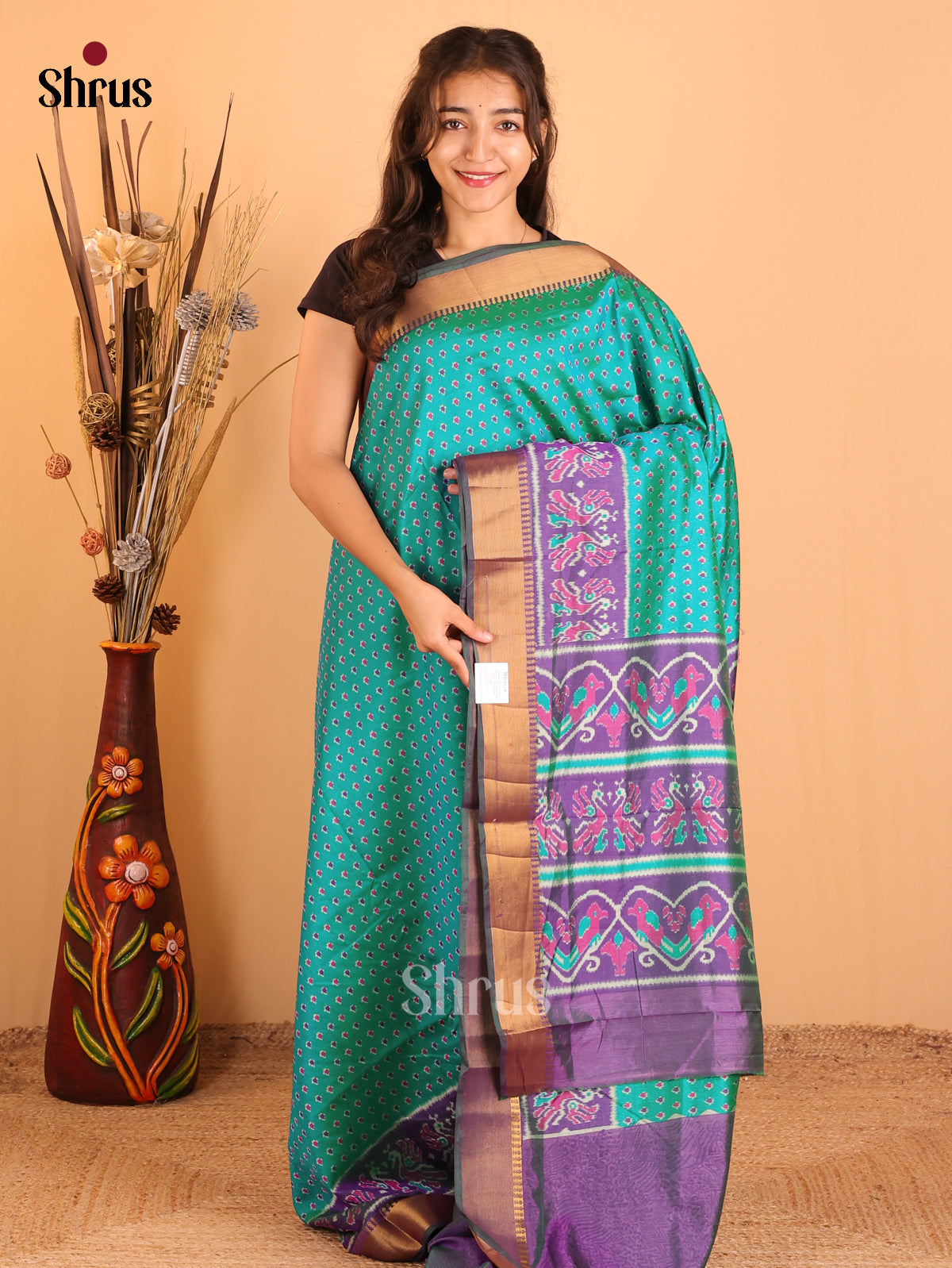 Teal Green & Purple - Semi Patola Saree - DCS18165 - Shop on Shrus.com