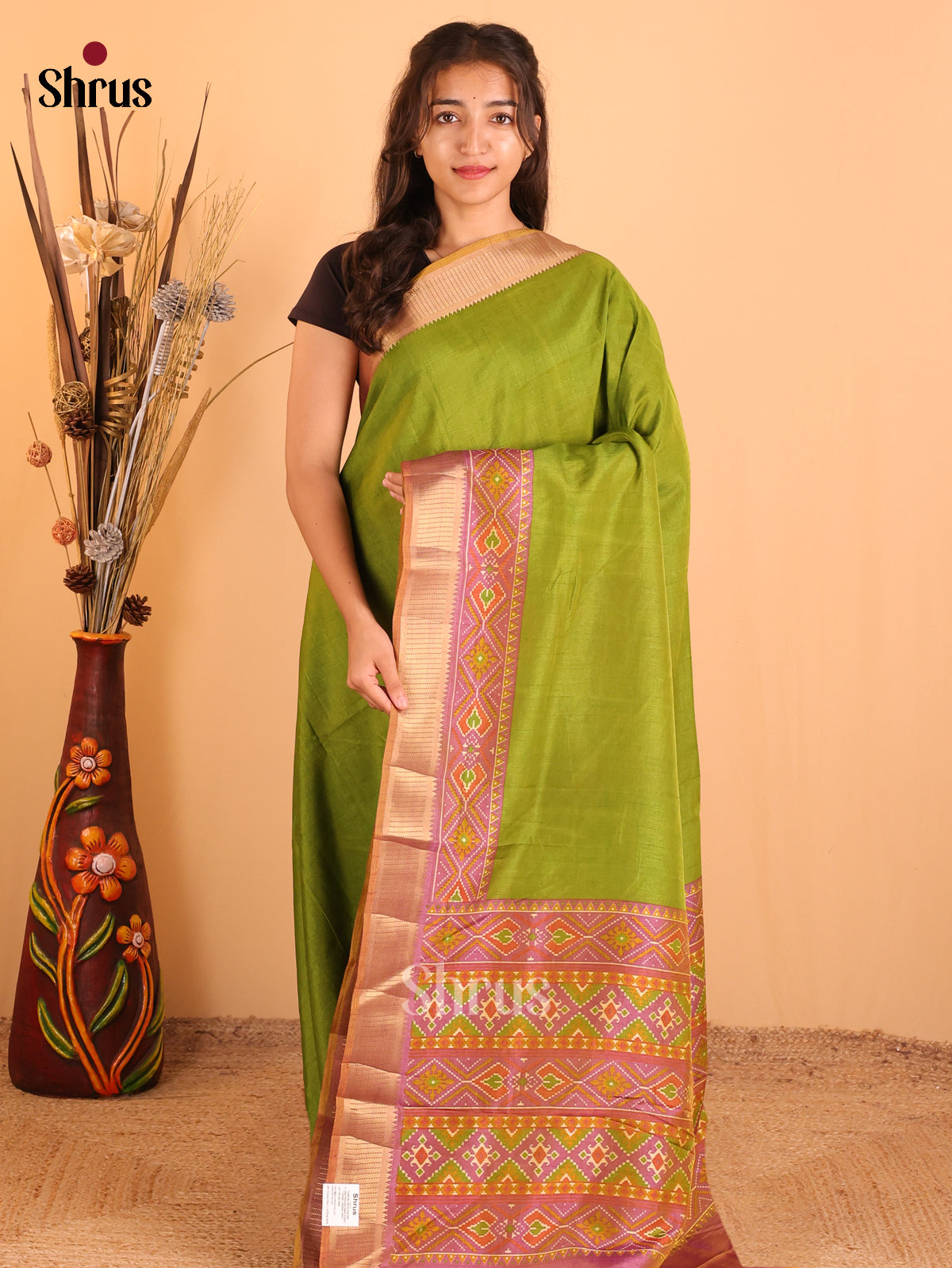 Green & Purple- Semi Patola  Saree - Shop on Shrus.com