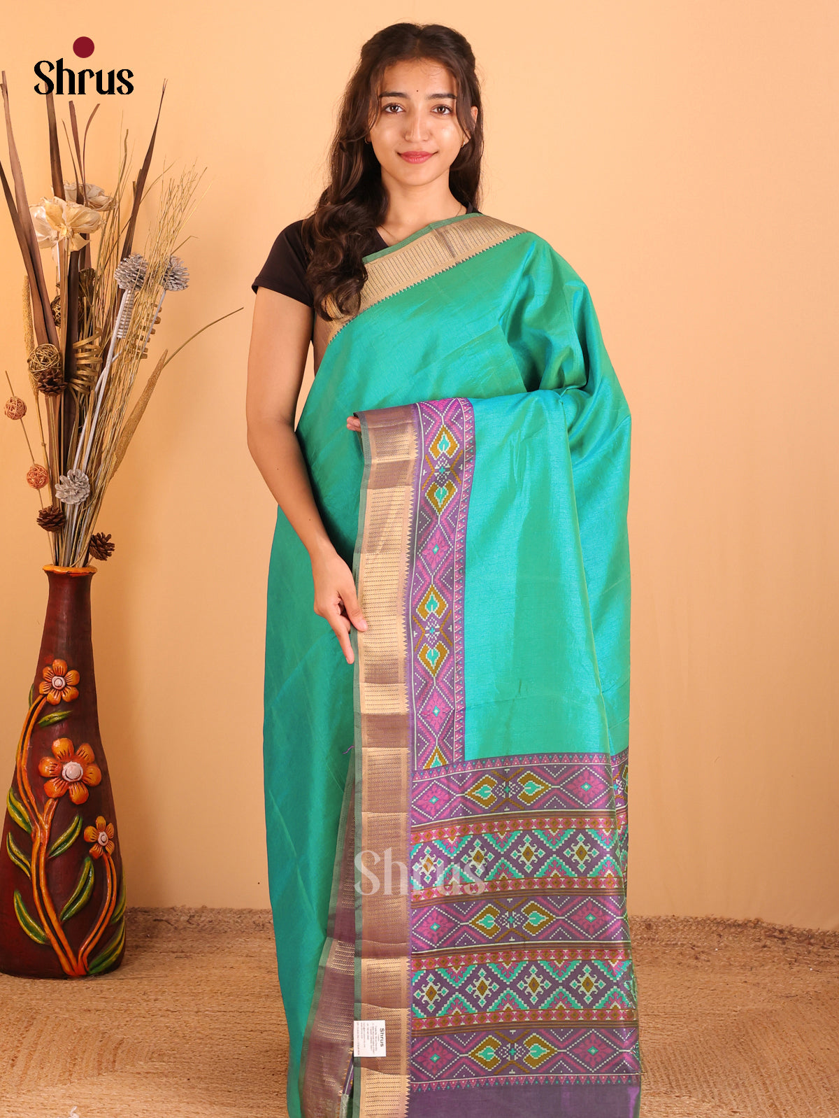 Teal Green & Purple - Semi Patola Saree - DCS18211 - Shop on Shrus.com