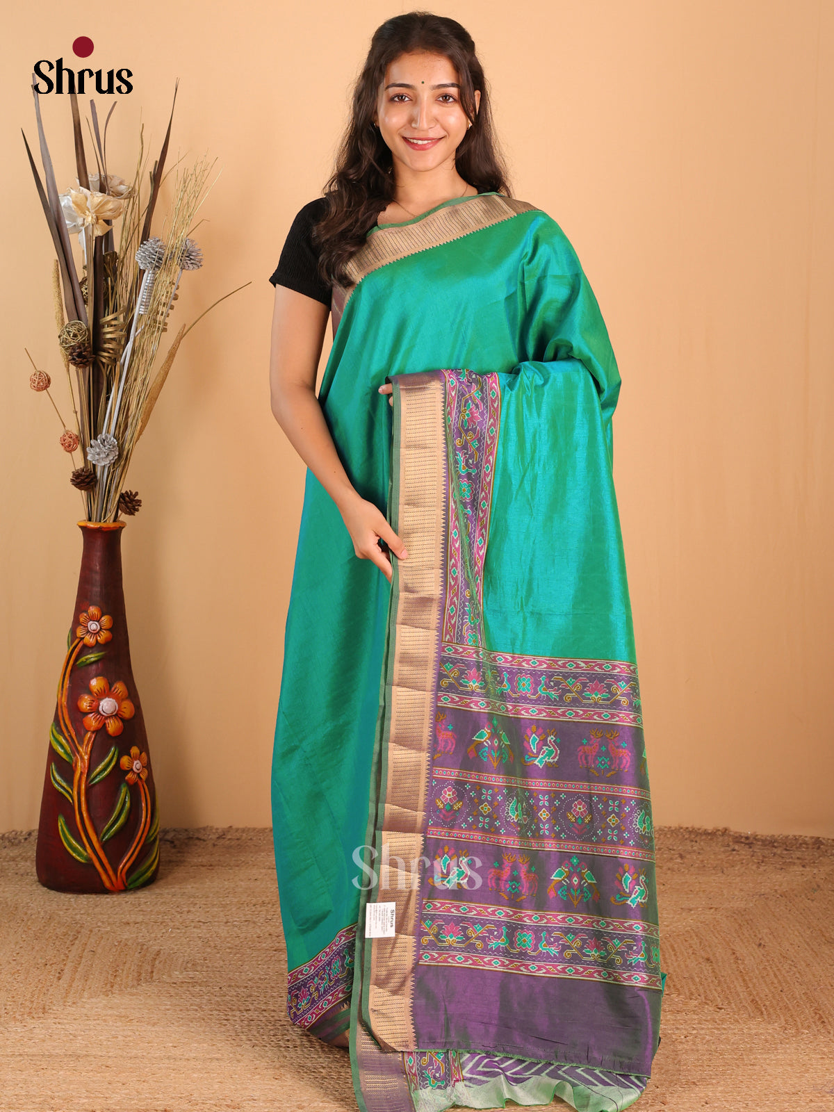 Teal Green & Purple - Semi Patola Saree - DCS18230 - Shop on Shrus.com