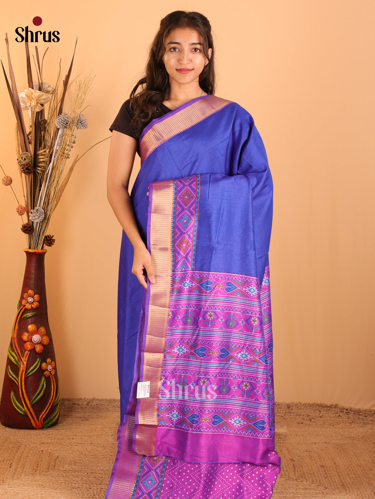 Blue & Purple - Semi Patola  Saree - Shop on Shrus.com
