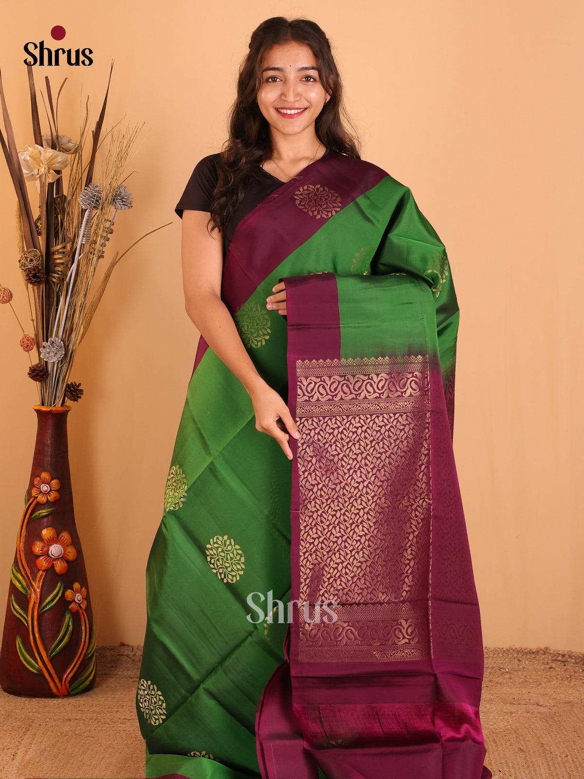 Green & Wine - Softsilk-halfpure  Saree - Shop on Shrus.com