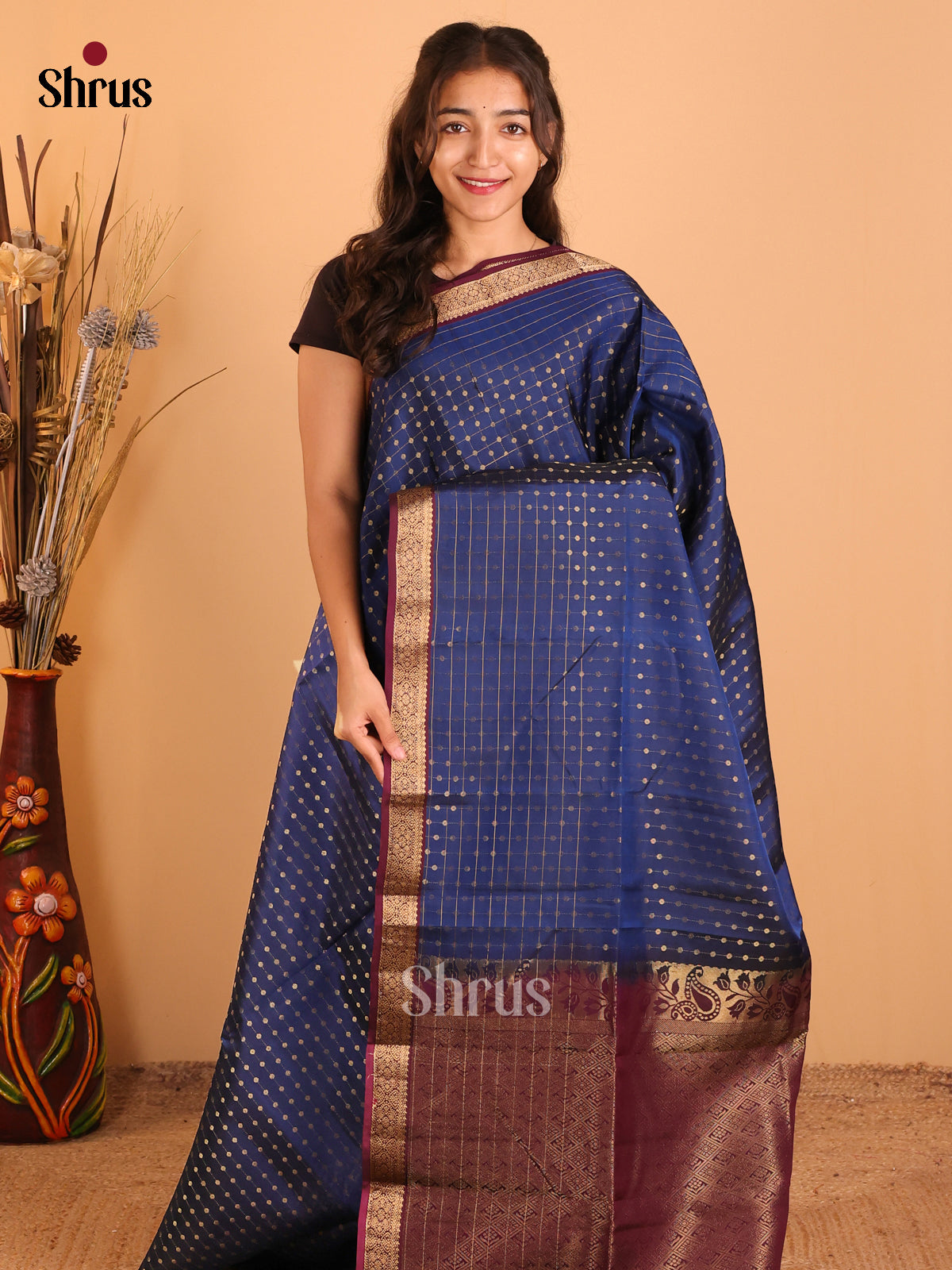 Blue & Maroon - Softsilk-halfpure  Saree - Shop on Shrus.com
