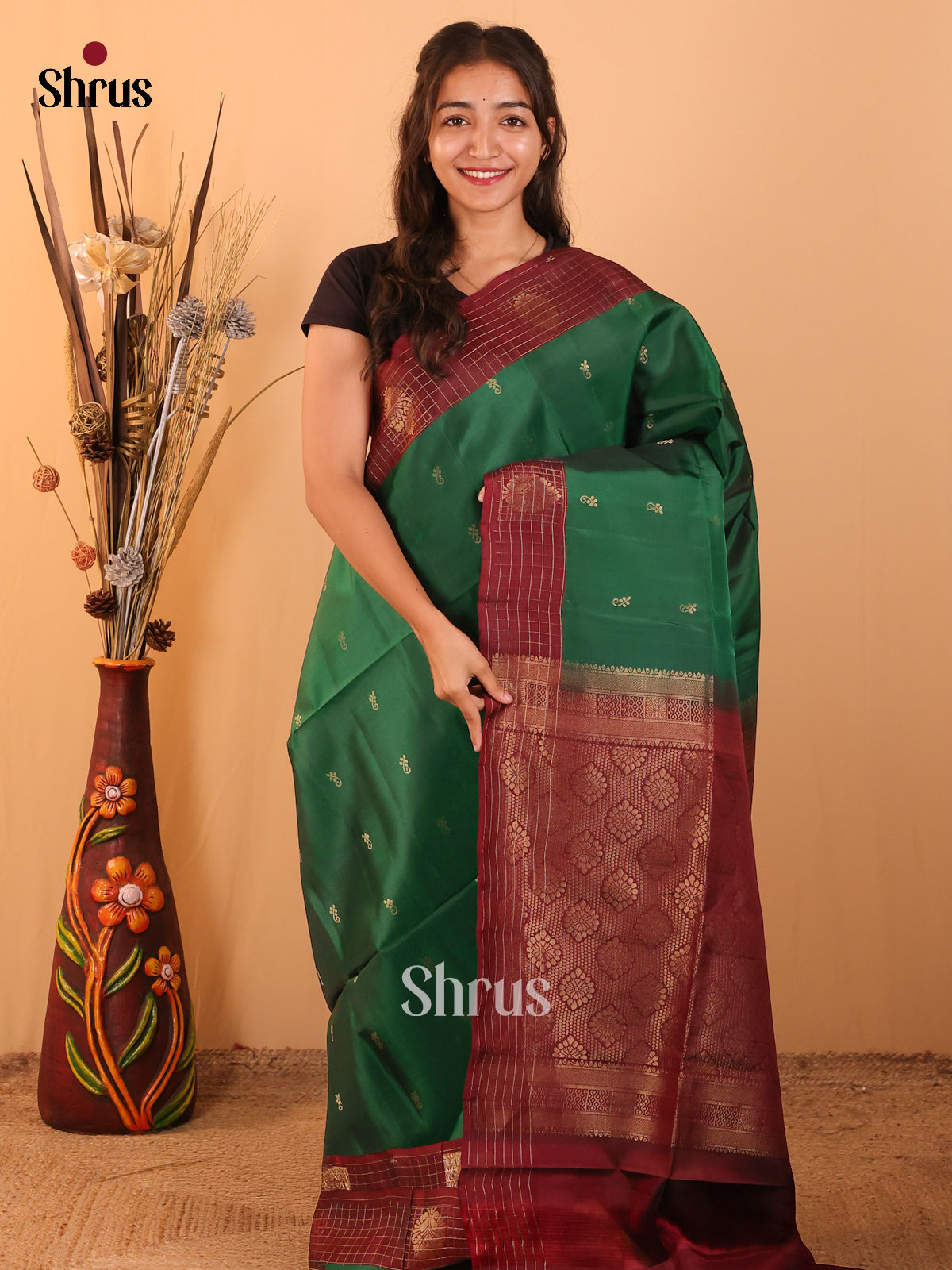 Green & Maroon - Softsilk-halfpure  Saree - Shop on Shrus.com
