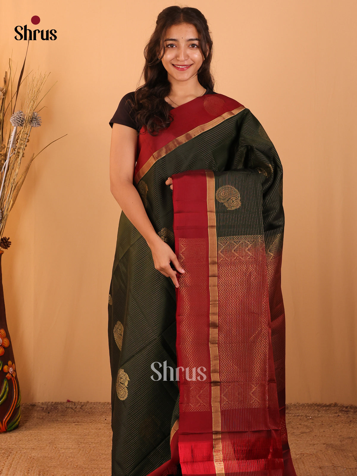 Green & Maroon - Softsilk-halfpure  Saree - Shop on Shrus.com