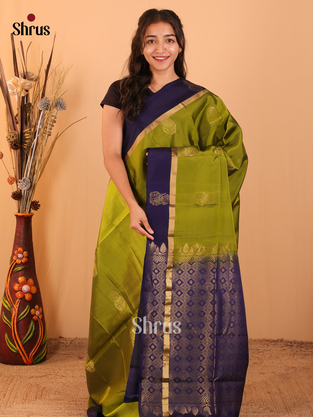 Green & Blue - Softsilk-halfpure  Saree - Shop on Shrus.com