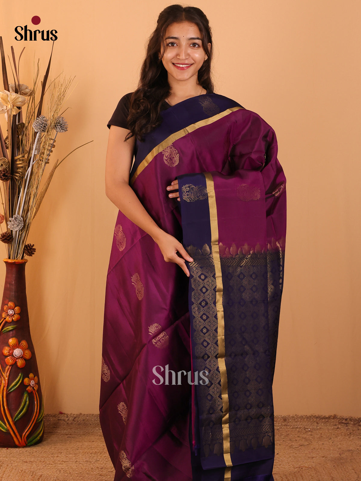 Violet & Blue - Softsilk-halfpure  Saree - Shop on Shrus.com