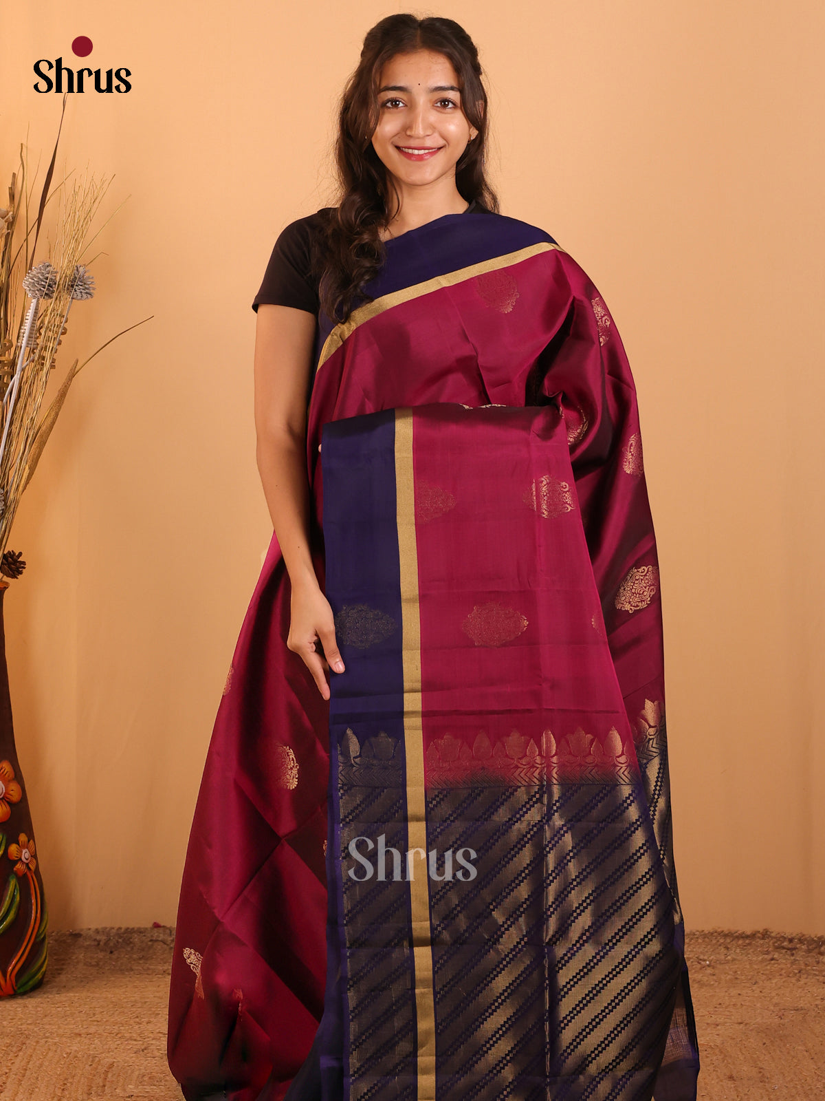 Maroon &Blue - Softsilk-halfpure  Saree - Shop on Shrus.com