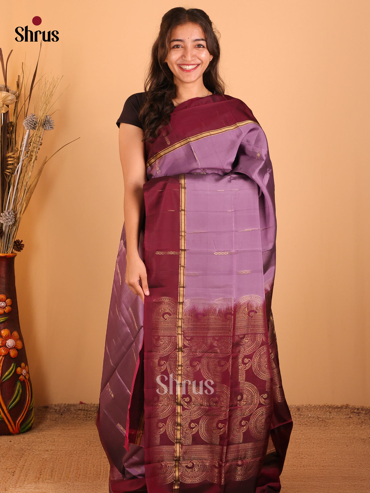 Lavender & Brown - Softsilk-halfpure  Saree - Shop on Shrus.com