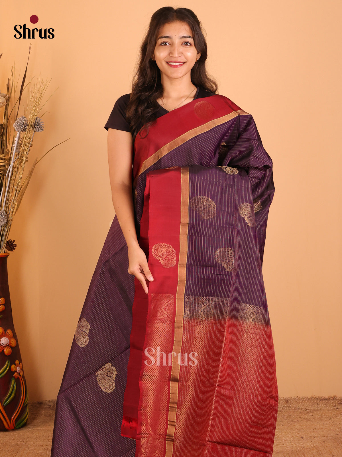 Violet & Maroon - Softsilk-halfpure  Saree - Shop on Shrus.com