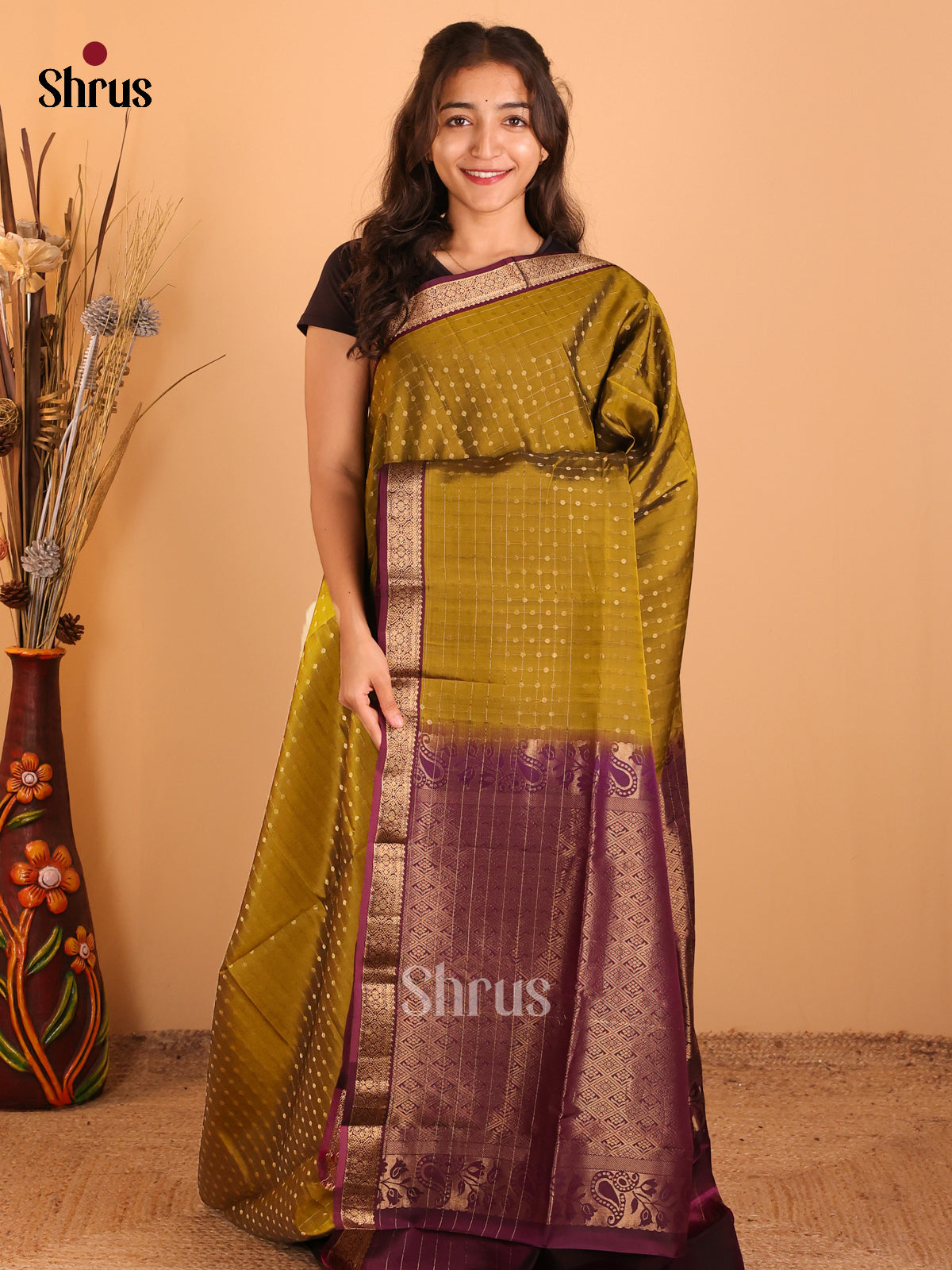 Mehandi & Jamun - Softsilk-halfpure  Saree - Shop on Shrus.com