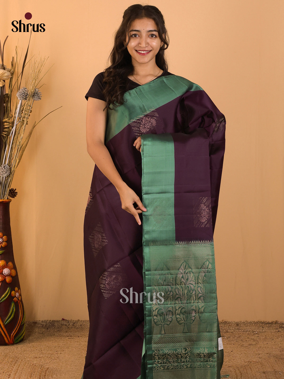 Jamun & Green - Softsilk-halfpure  Saree - Shop on Shrus.com