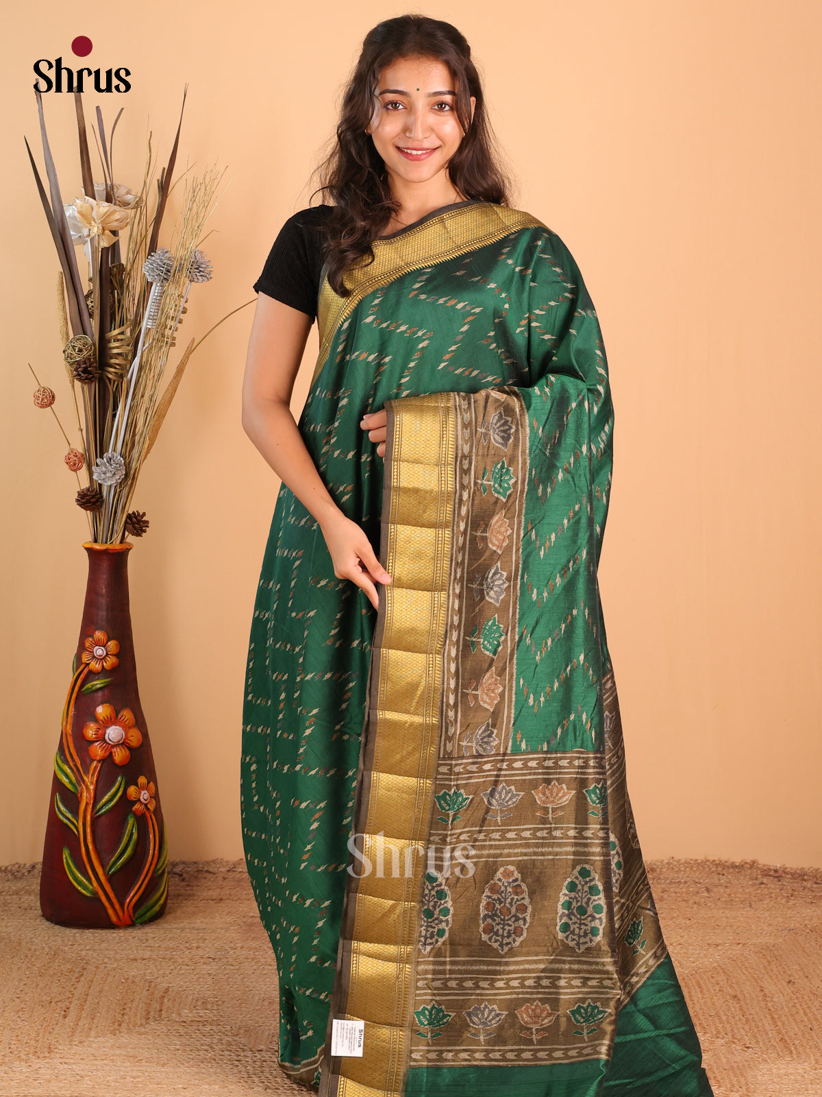 Green - Semi Patola Saree - Shop on Shrus.com