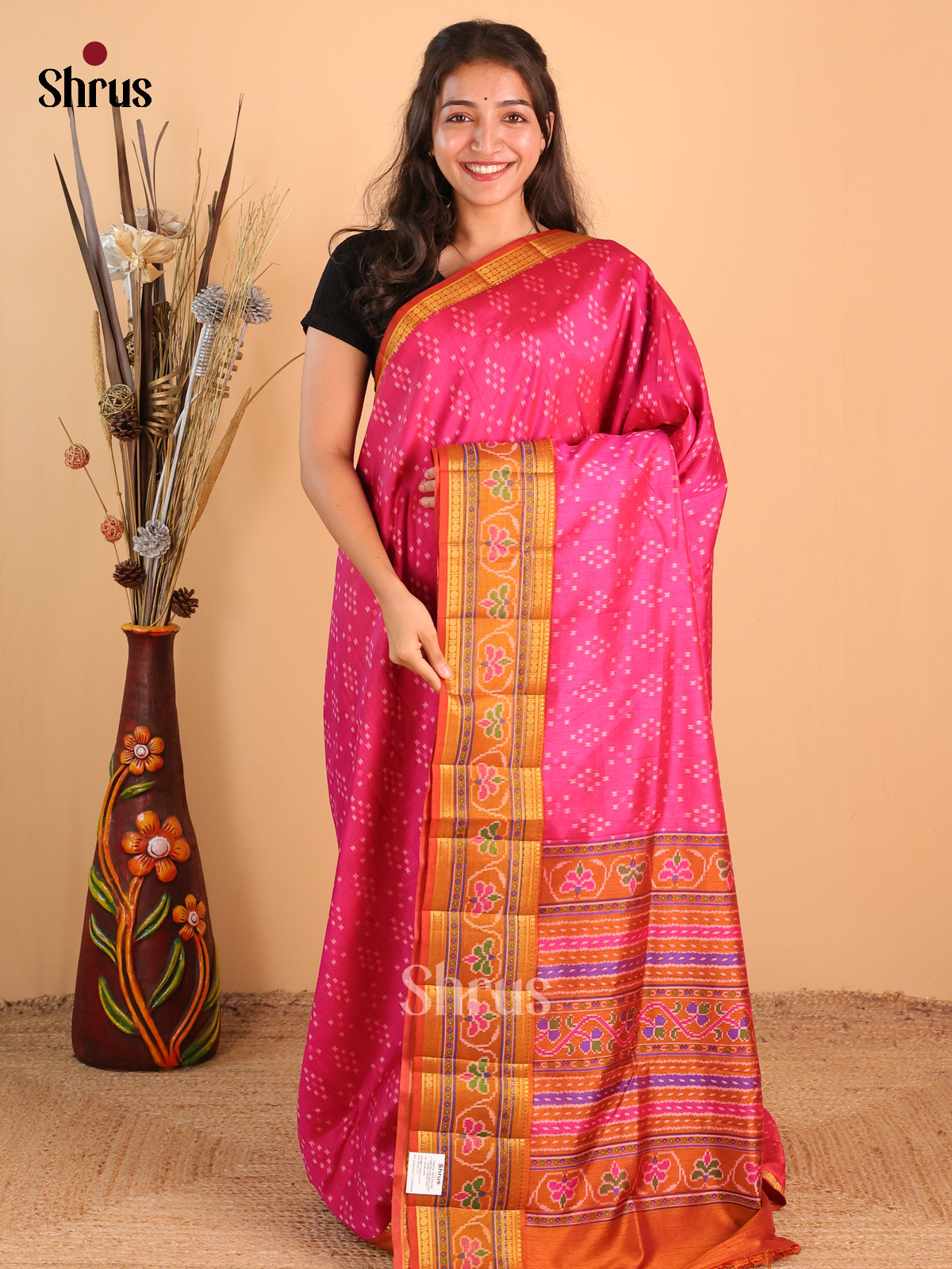 Pink & Brick - Semi Patola Saree - Shop on Shrus.com