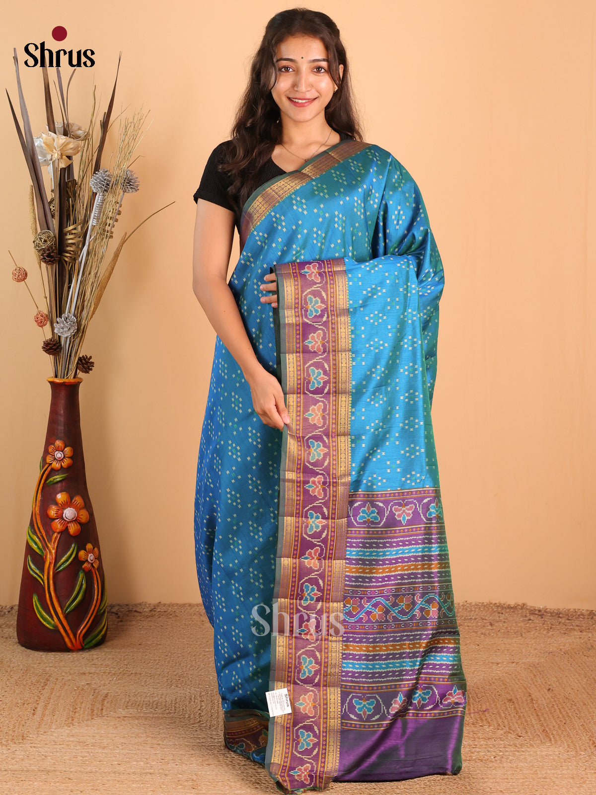 Blue & Purple - Semi Patola Saree - Shop on Shrus.com