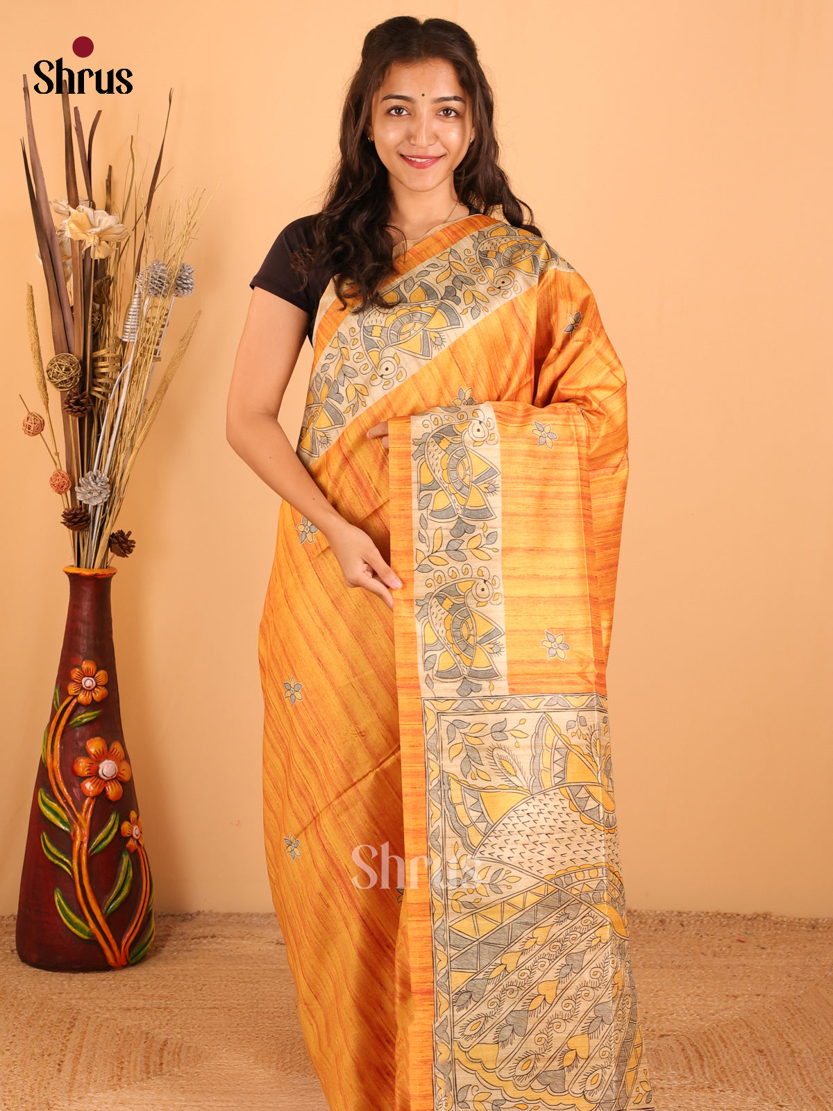 Mustard & Yellow - Printed Madhubani saree - DCS21020 - Shop on Shrus.com