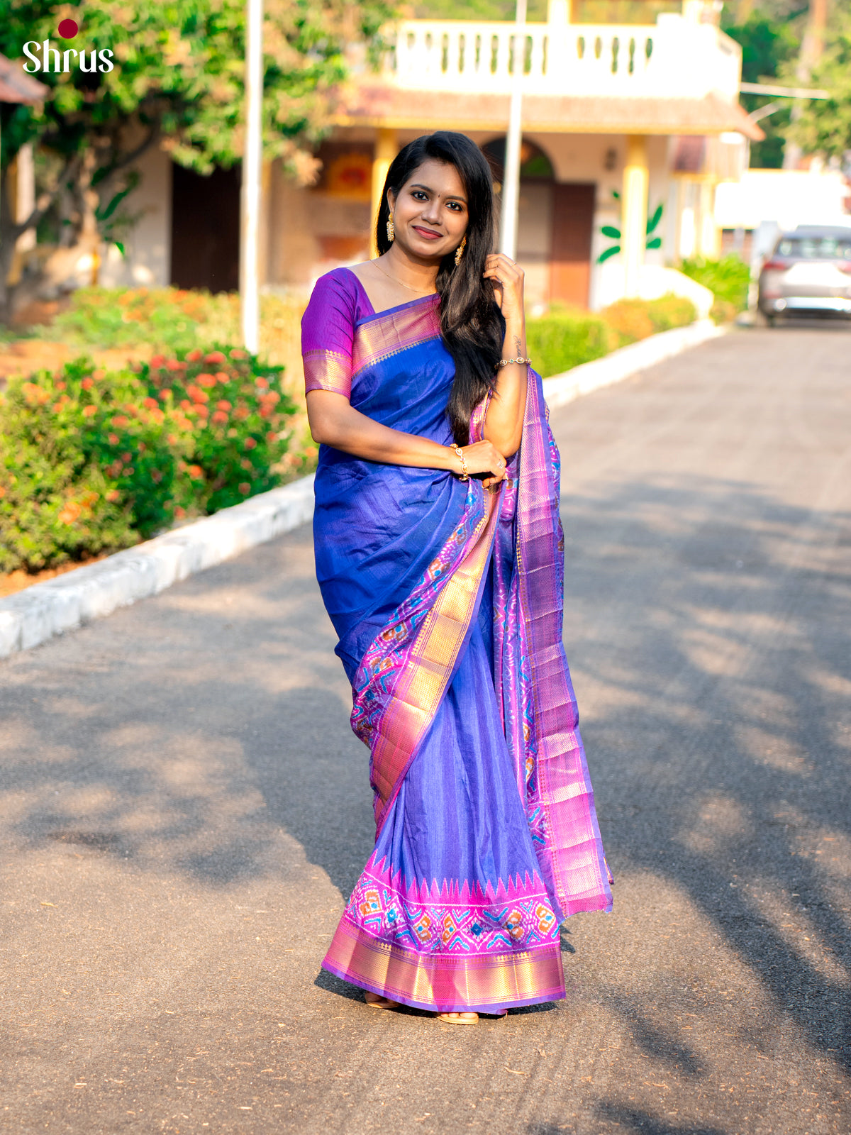 Purple & Blue - Semi Patola Saree - DCS22030 - Shop on Shrus.com