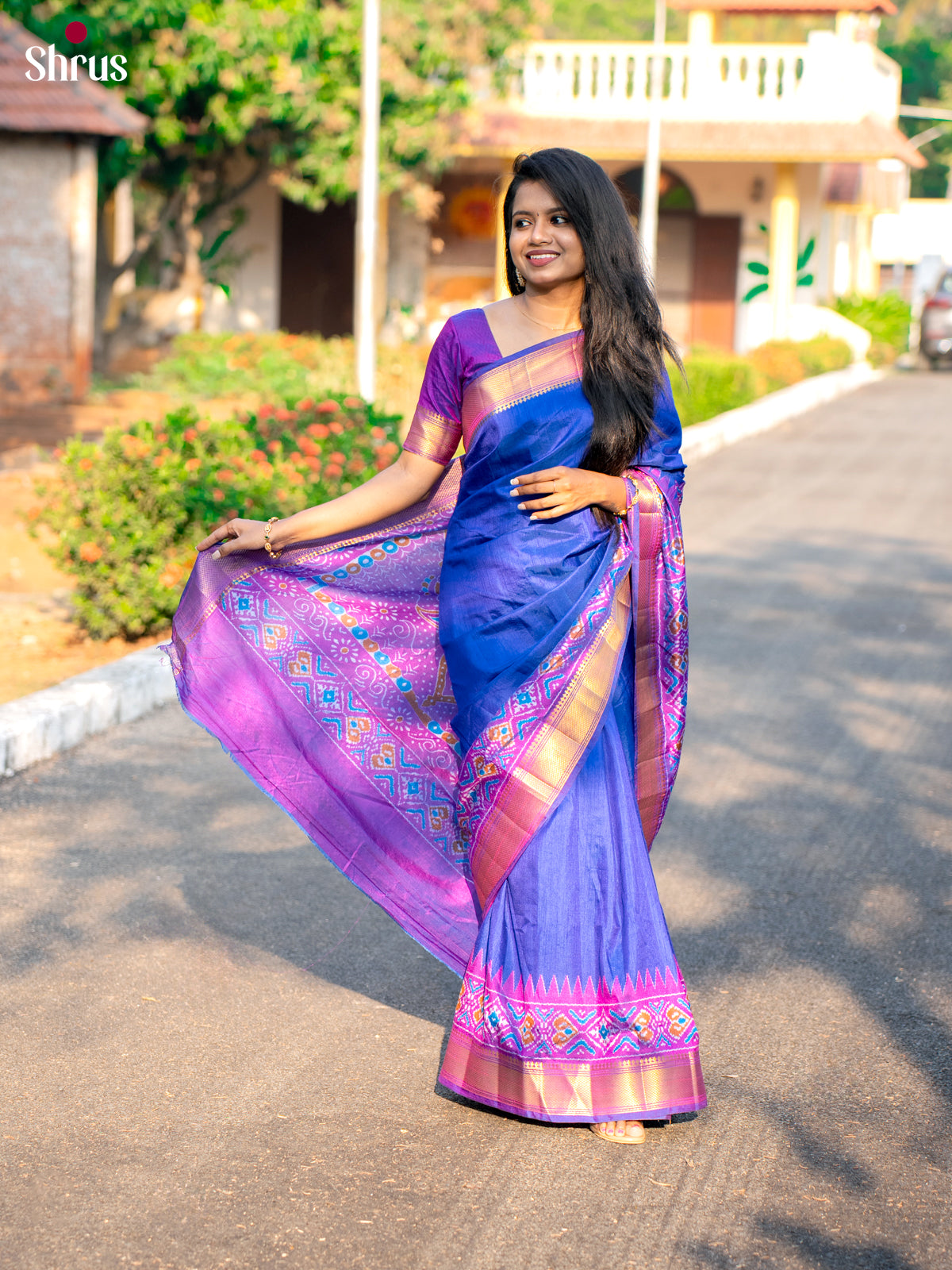Purple & Blue - Semi Patola Saree - DCS22030 - Shop on Shrus.com