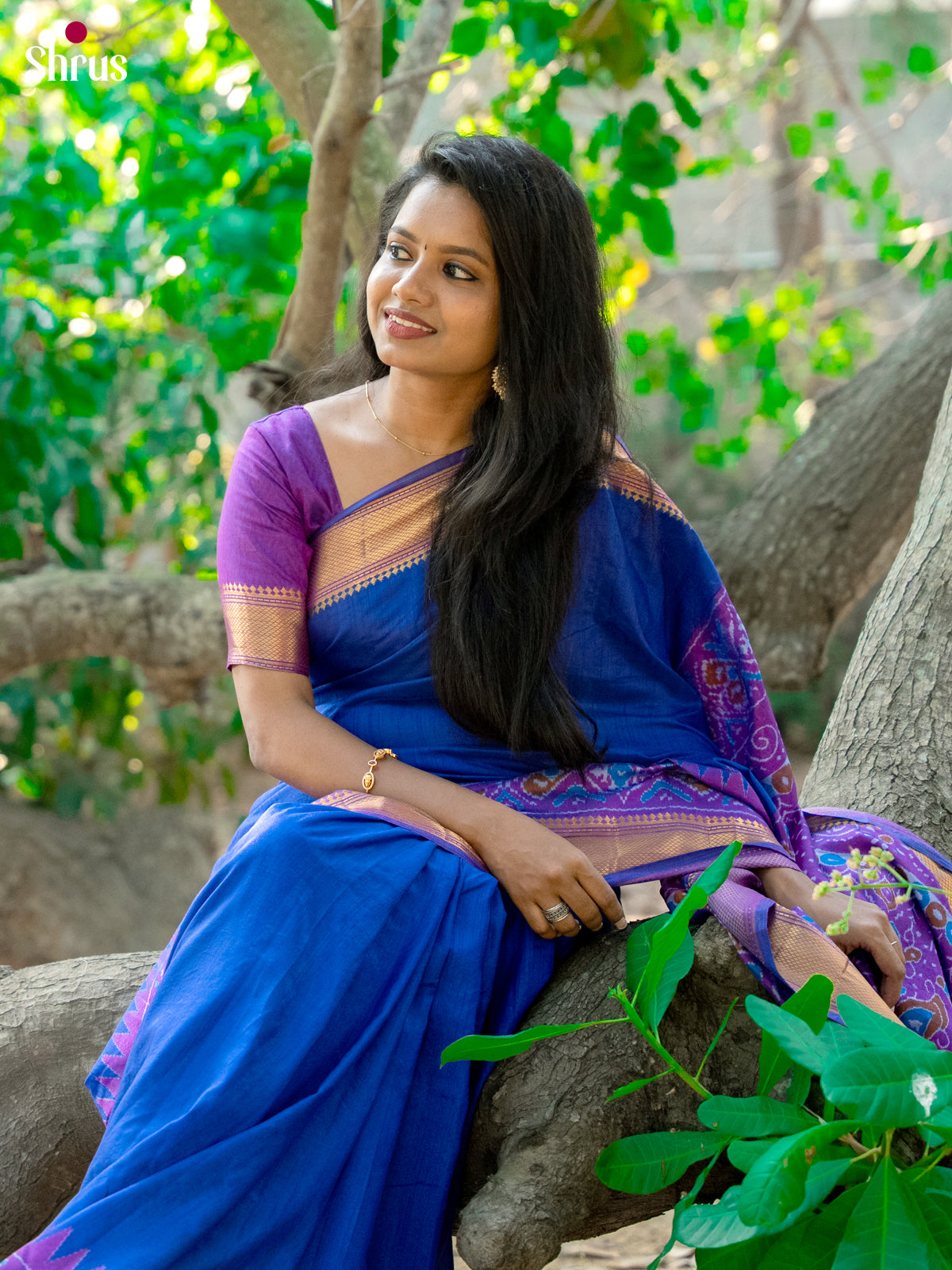 Purple & Blue - Semi Patola Saree - DCS22030 - Shop on Shrus.com