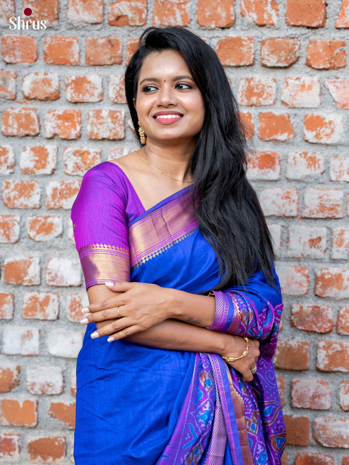 Purple & Blue - Semi Patola Saree - DCS22030 - Shop on Shrus.com