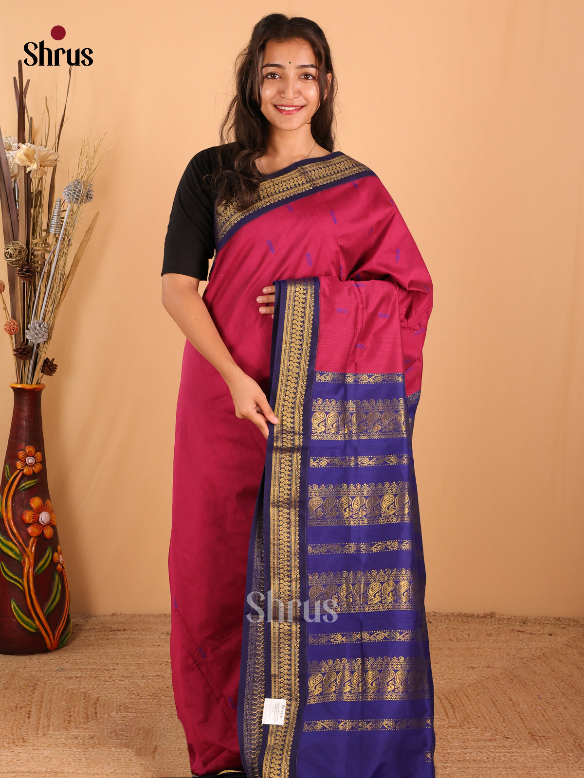 Rani Pink & Royal Pink   Kalyani Cotton Saree - DCS27011 - Shop on Shrus.com