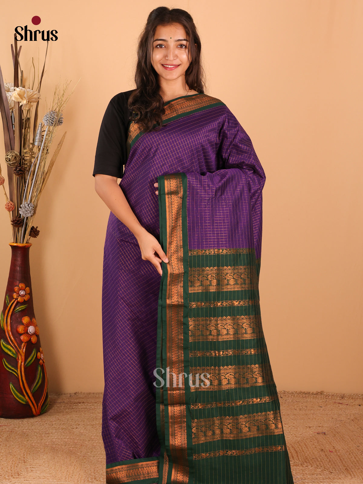Violet & Green   Kalyani Cotton Saree - DCS27102 - Shop on Shrus.com