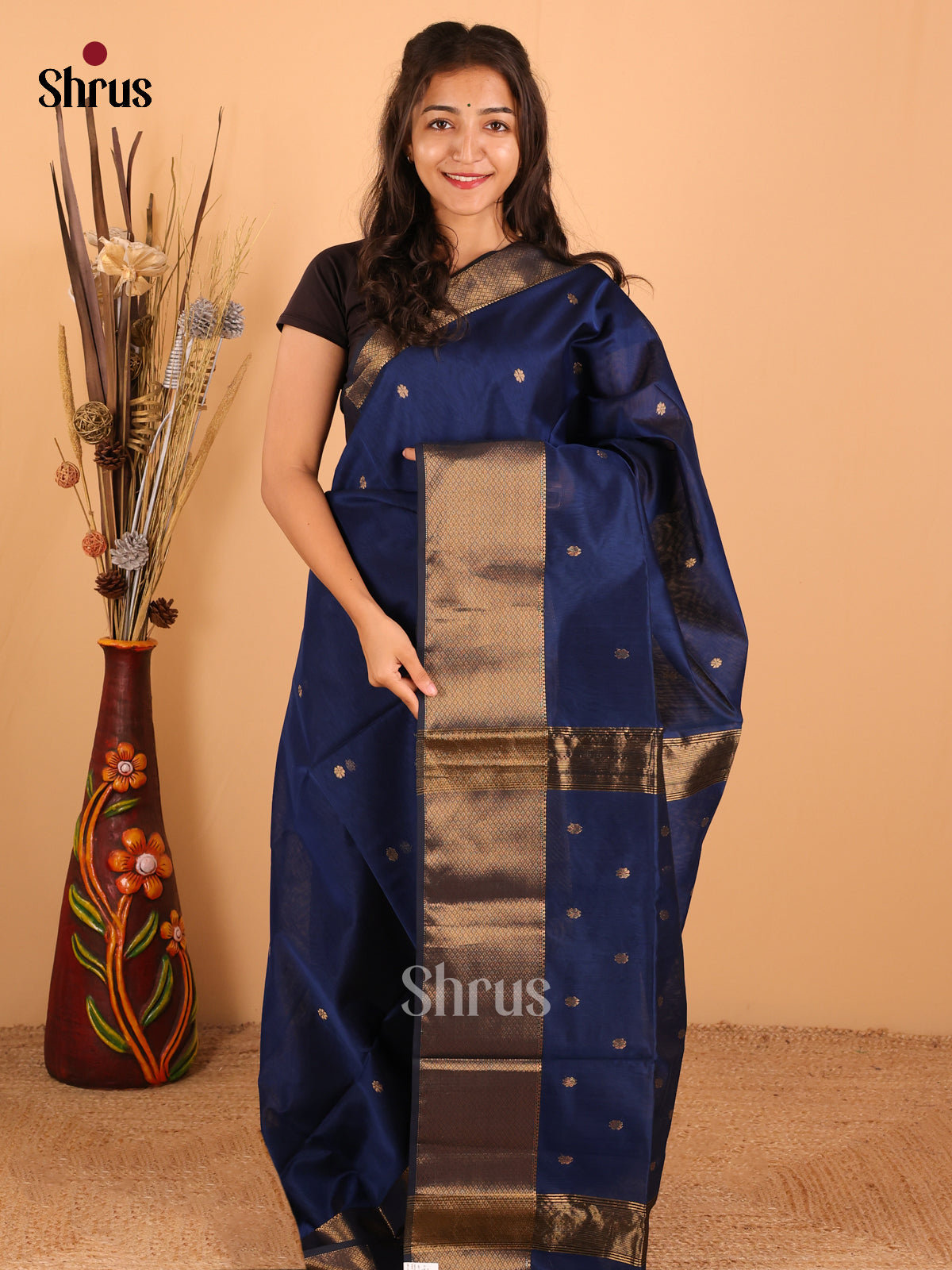 Peacock Blue - Maheswari silk cotton Saree - DCS27136 - Shop on Shrus.com