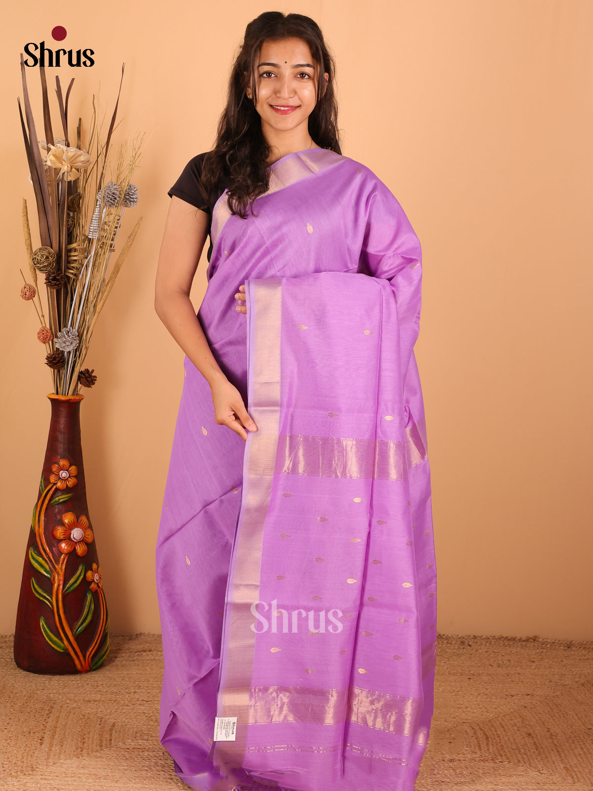 Lavender - Maheswari silk cotton Saree - DCS27157 - Shop on Shrus.com