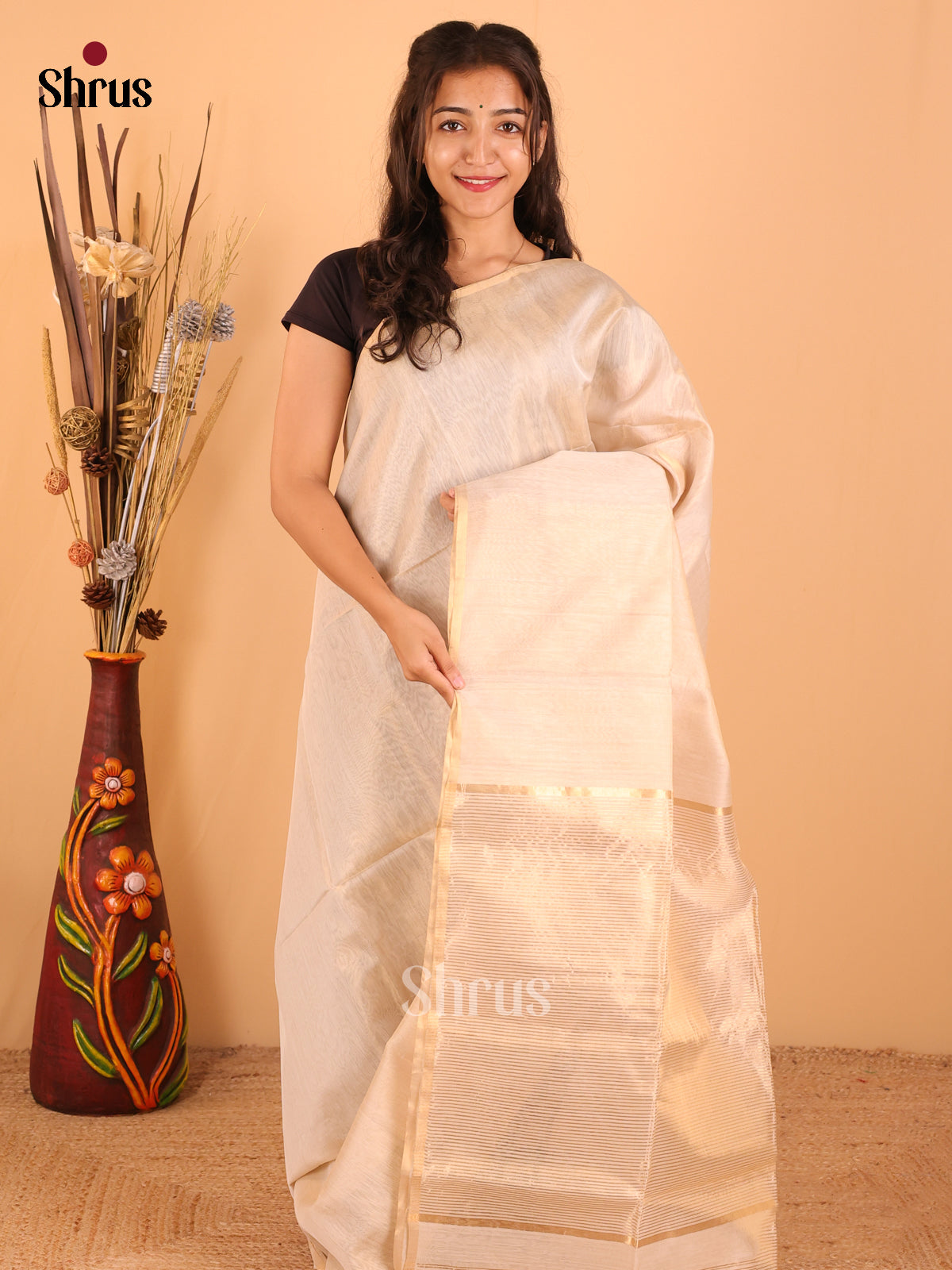 Sandal - Maheswari silk cotton Saree - DCS27167 - Shop on Shrus.com