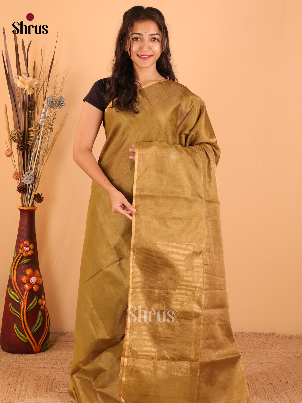 Mehandi Green - Maheswari silk cotton Saree - DCS27168 - Shop on Shrus.com