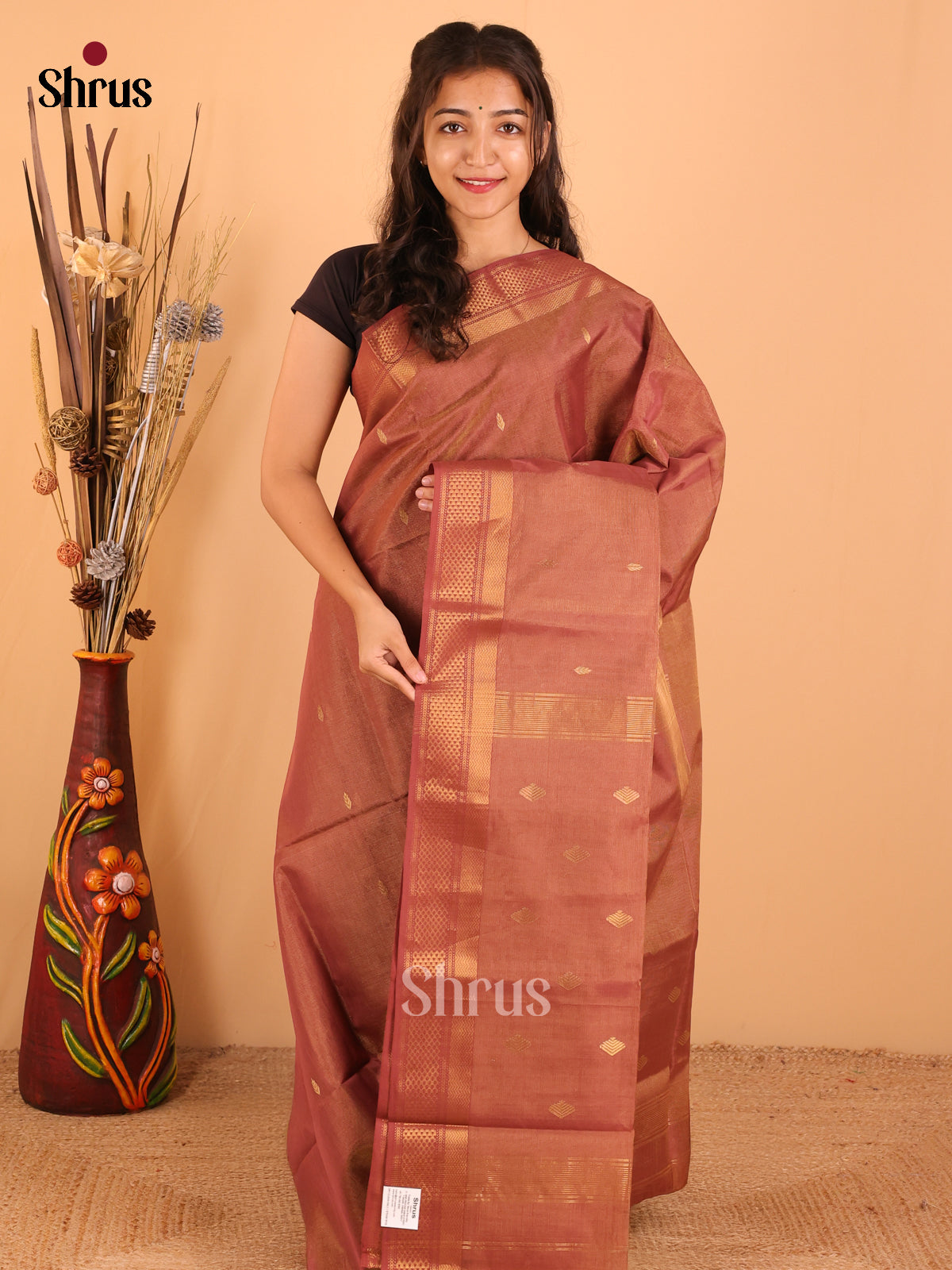 Light Maroon - Maheswari silk cotton Saree - DCS27199 - Shop on Shrus.com