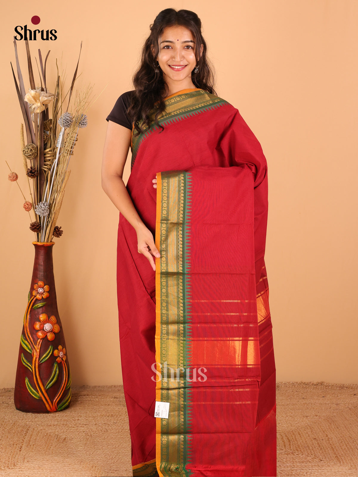 Maroon with Mustard - Chettinad saree -DDS02004 - Shop on Shrus.com