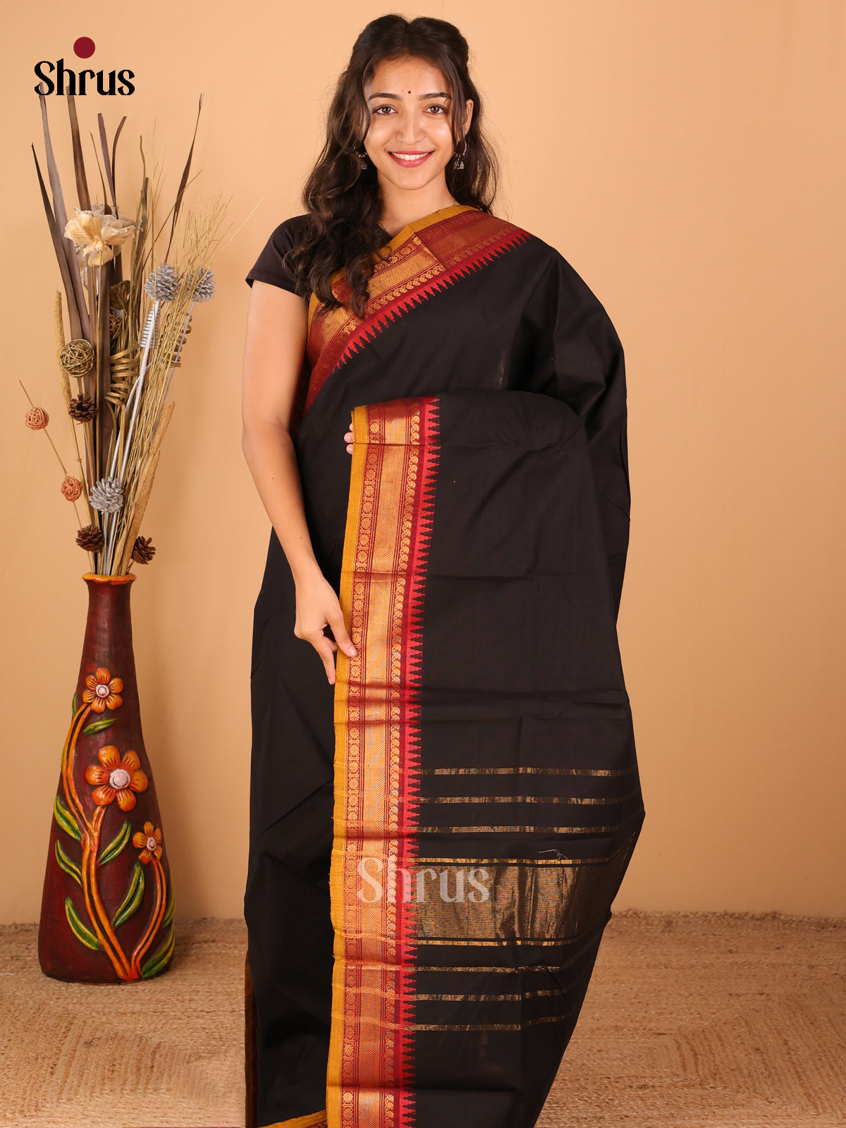 Black with Mustard - Chettinad saree -DDS02007 - Shop on Shrus.com