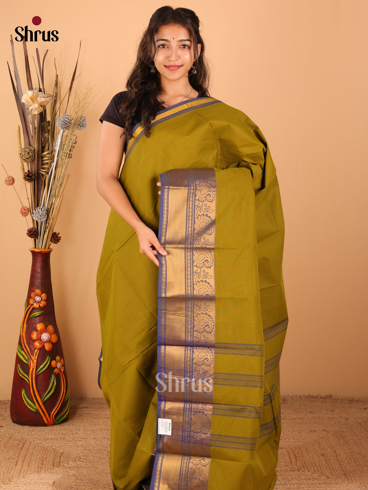 Mehandi Green with Blue - Chettinad saree -DDS02010 - Shop on Shrus.com