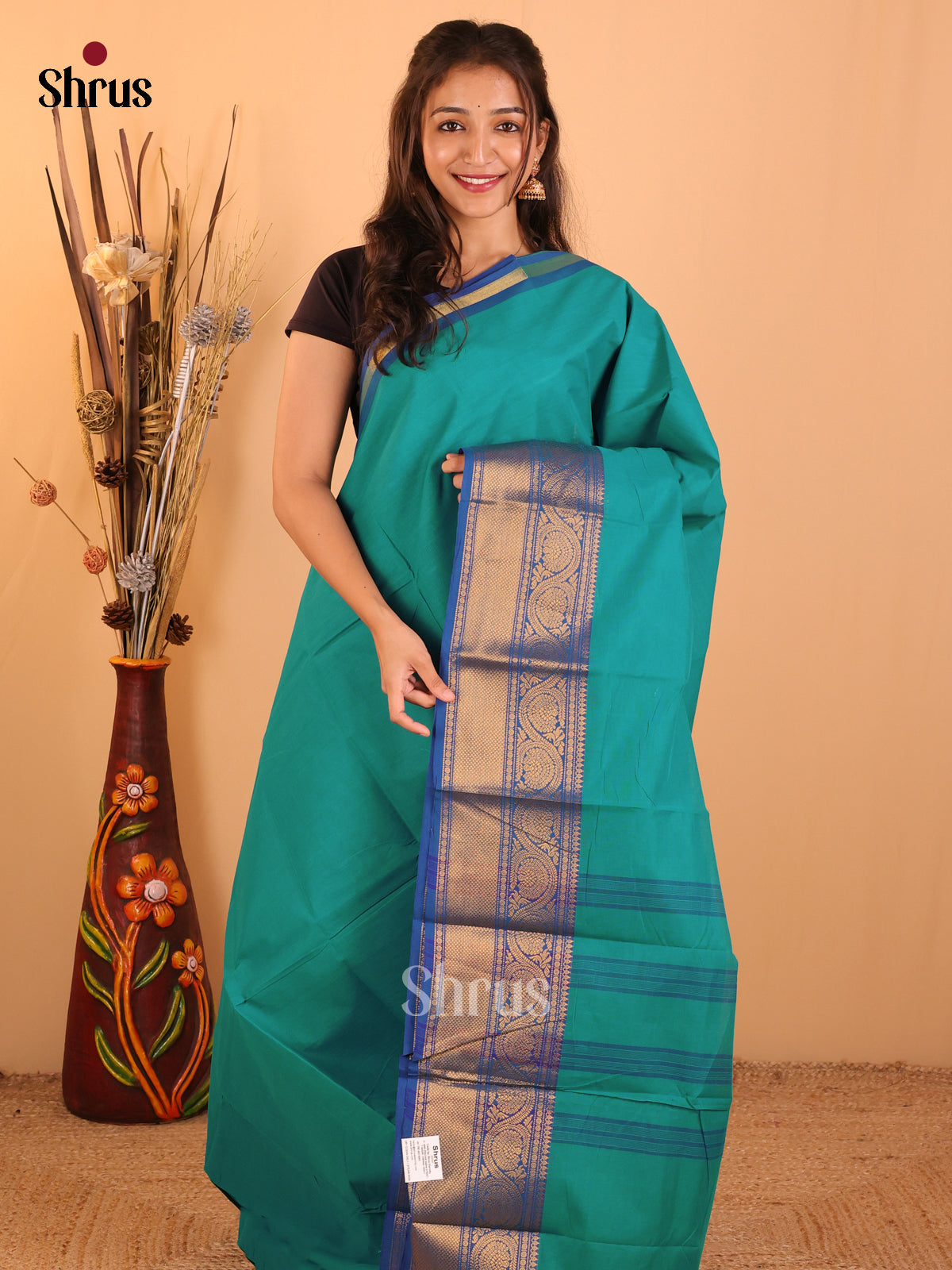 Peacock blue with blue-Chettinad saree -DDS02019 - Shop on Shrus.com