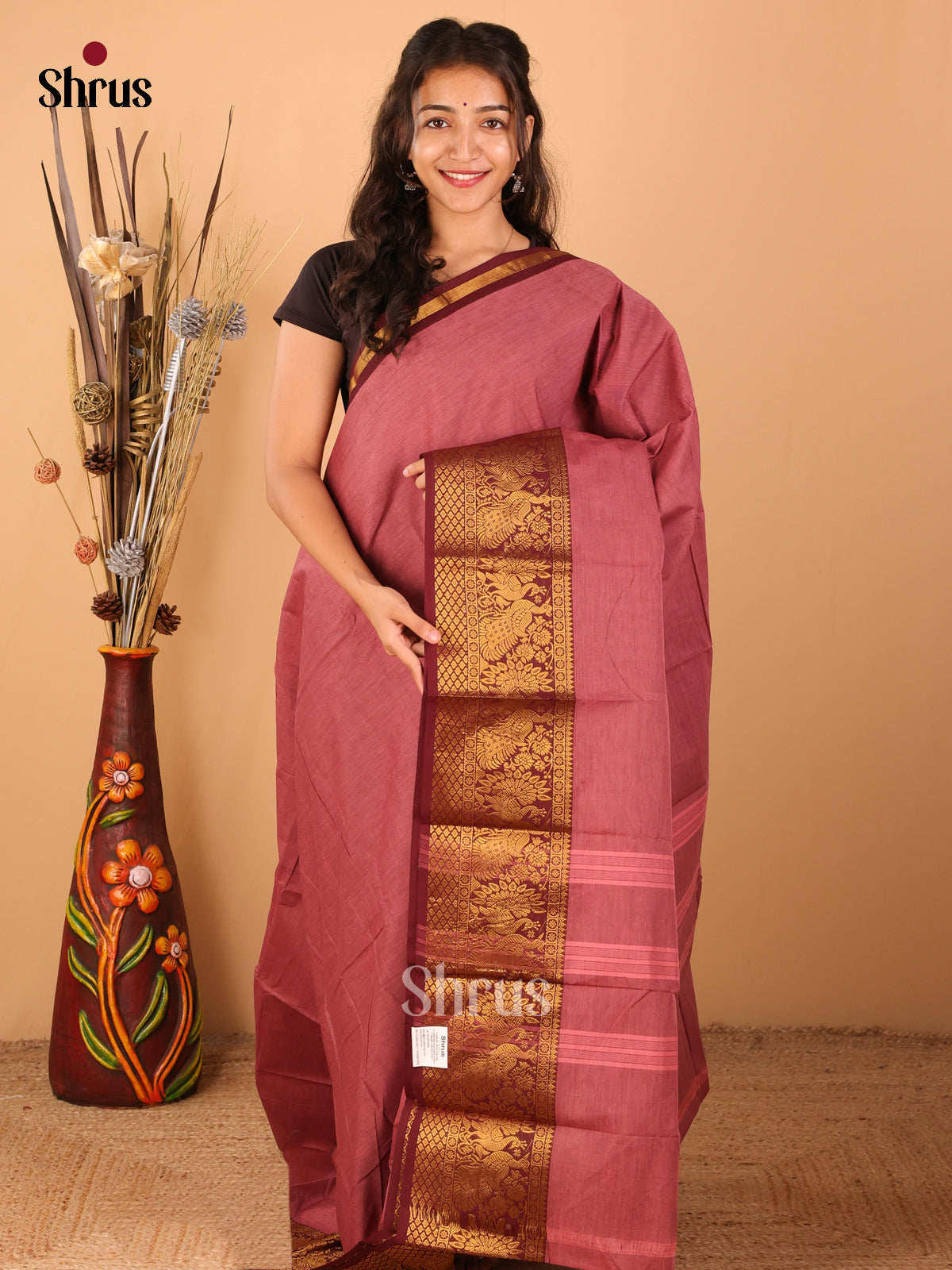 Dark Onion pink with Maroon - Chettinad saree -DDS02020 - Shop on Shrus.com