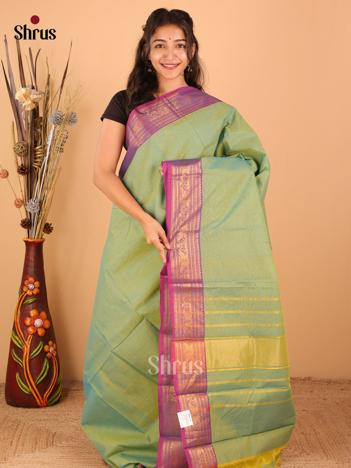 Green with Purple - Chettinad saree -DDS02027 - Shop on Shrus.com