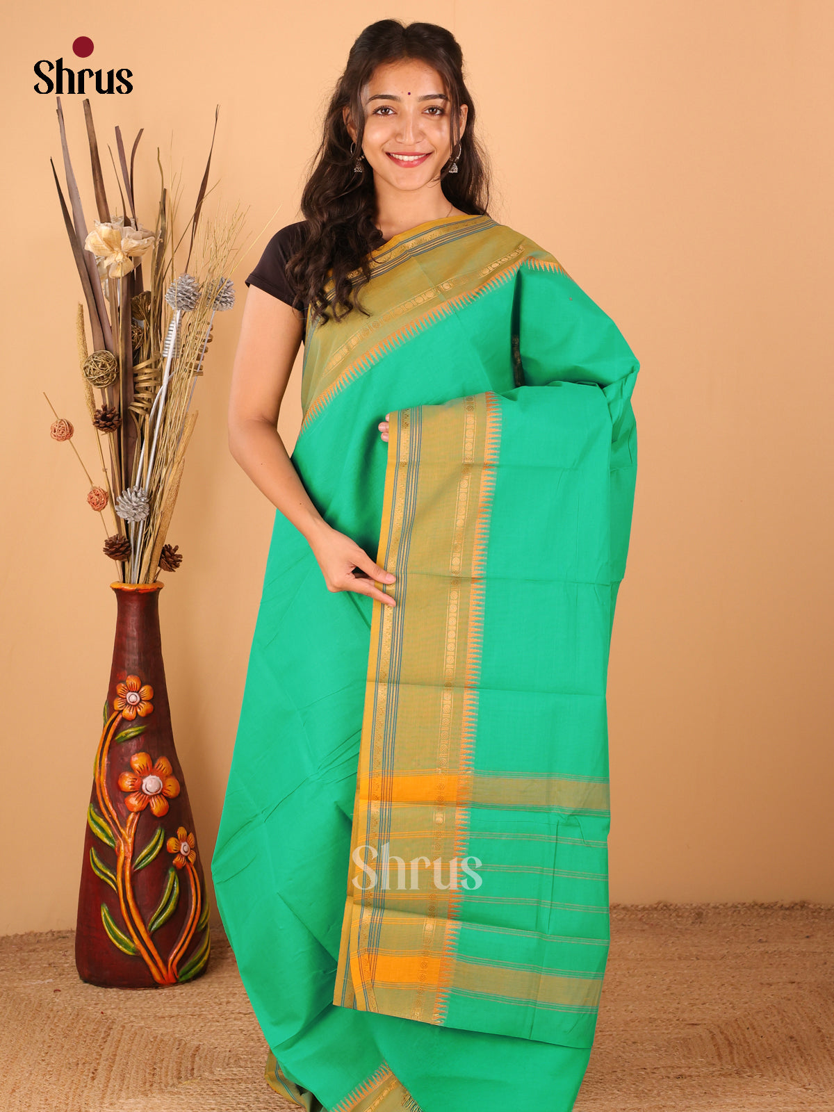 Teal Green with Mustard - Chettinad saree -DDS02040 - Shop on Shrus.com