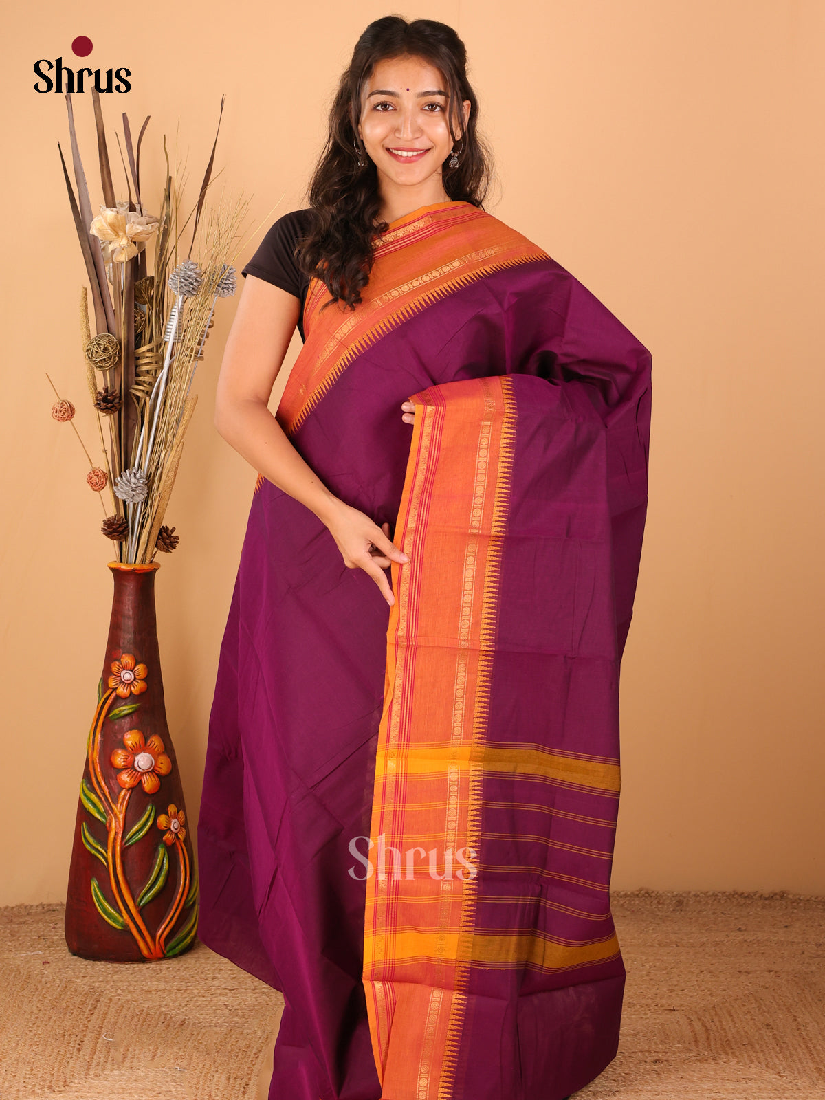 Purple with orange - Chettinad saree -DDS02041 - Shop on Shrus.com