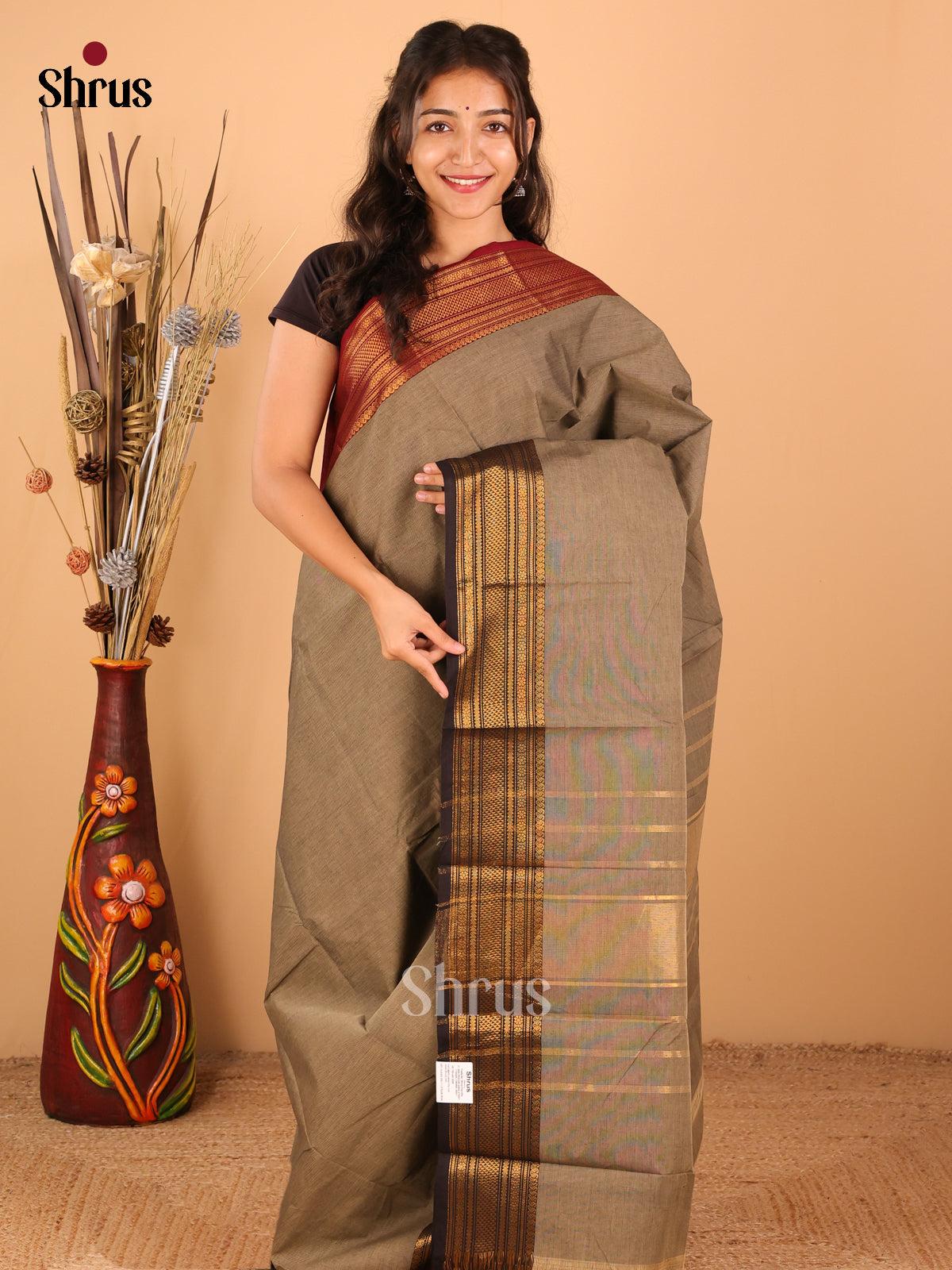 Grey with Maroon /Black - Chettinad saree -DDS02044 - Shop on Shrus.com