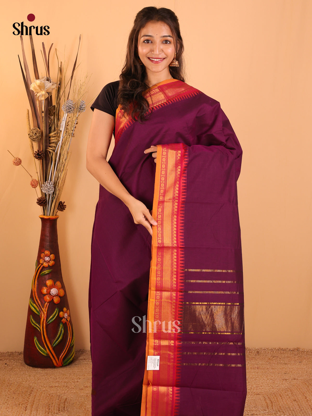 purplle with pink-Chettinad saree -DDS02059 - Shop on Shrus.com